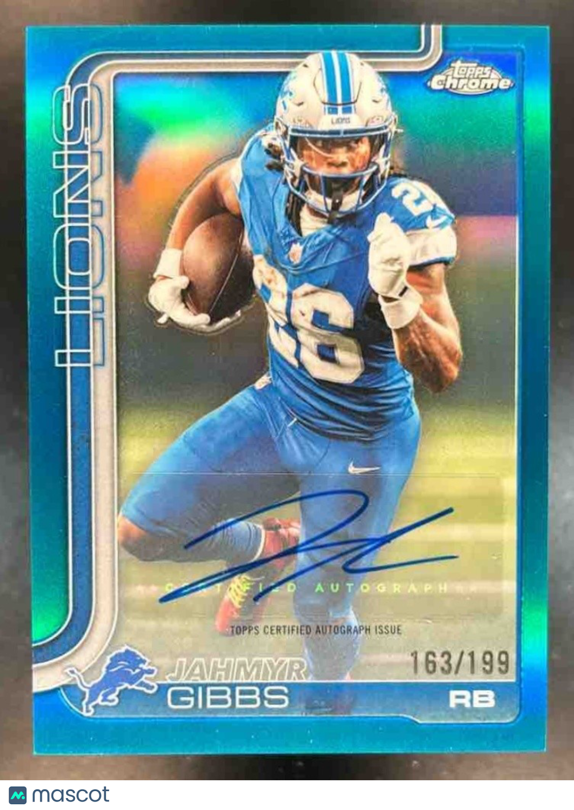 2025 Topps Chrome Jahmyr Gibbs Auto Aqua Refractor