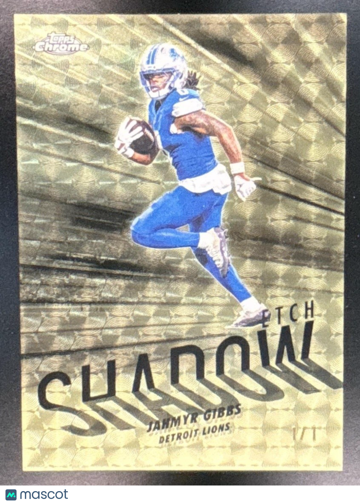 2025 Topps Chrome Jahmyr Gibbs Shadow Etch SuperFractor 1/1 SP Detroit Lions - Sports Cards