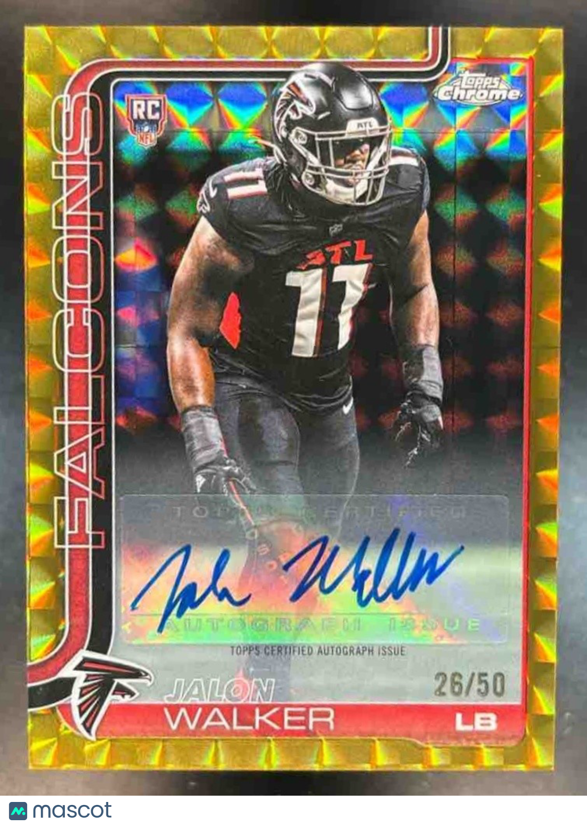 2025 Topps Chrome Jalon Walker Rookie Auto Gold Geometric /50 RC Atlanta Falcons - Sports Cards