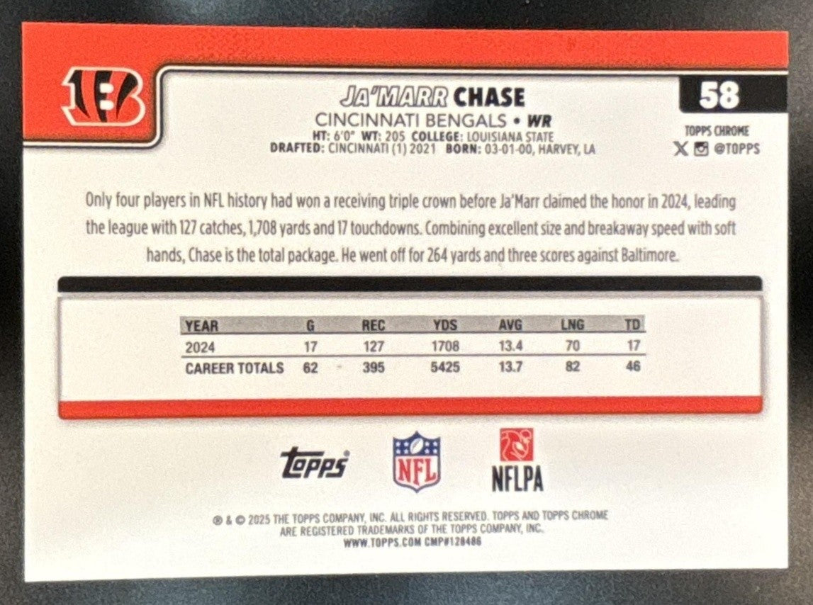 2025 Topps Chrome Ja’Marr Chase Image Variation Green /99 SP Cincinnati Bengals - Sports Cards