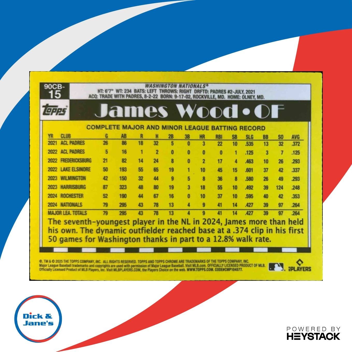 2025 Topps Chrome James Wood 1990 Baseball #90CB-15 Washington Nationals - Sports Cards
