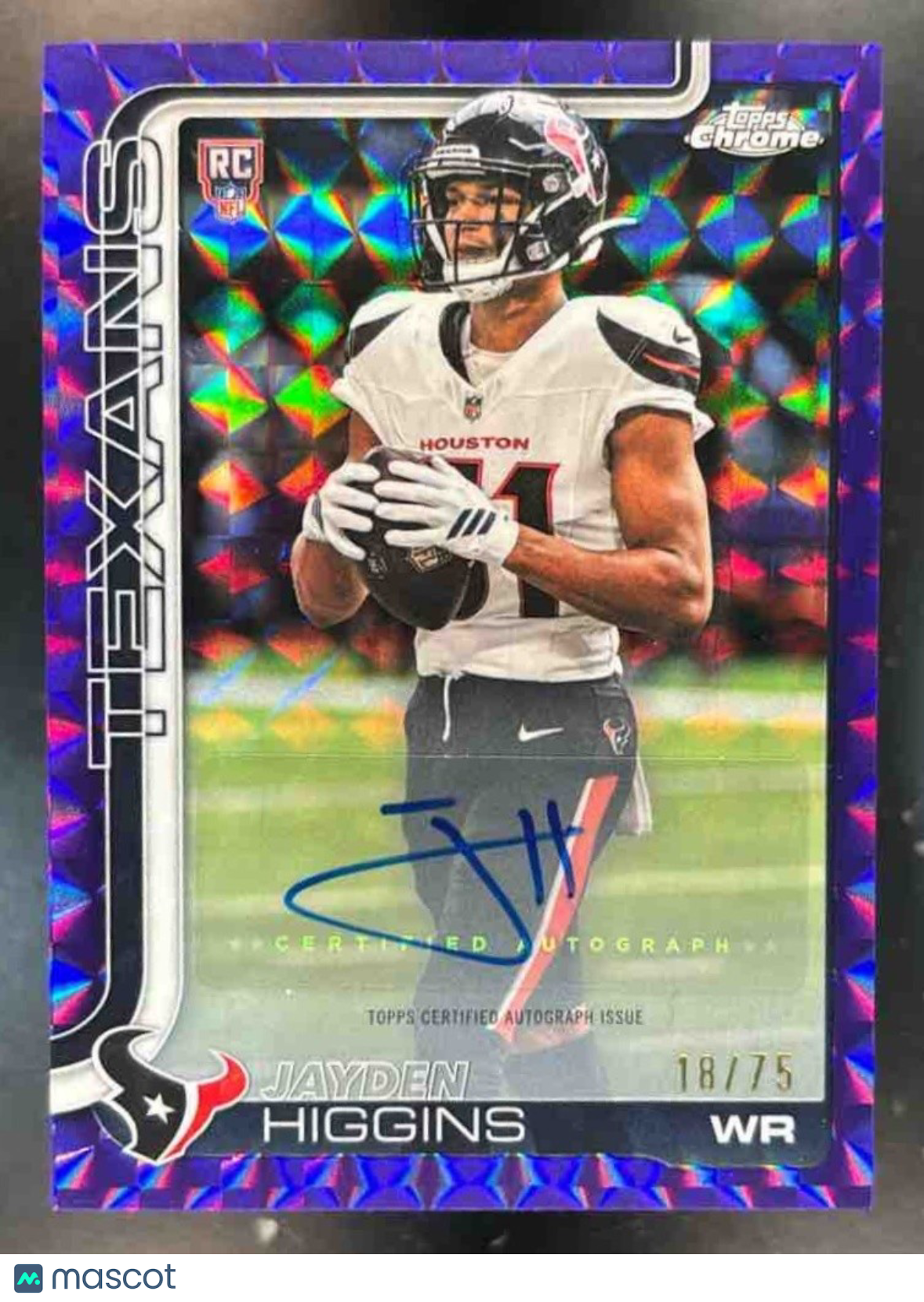 2025 Topps Chrome Jayden Higgins Auto Purple Geometric /75 RC Houston Texans - Sports Cards