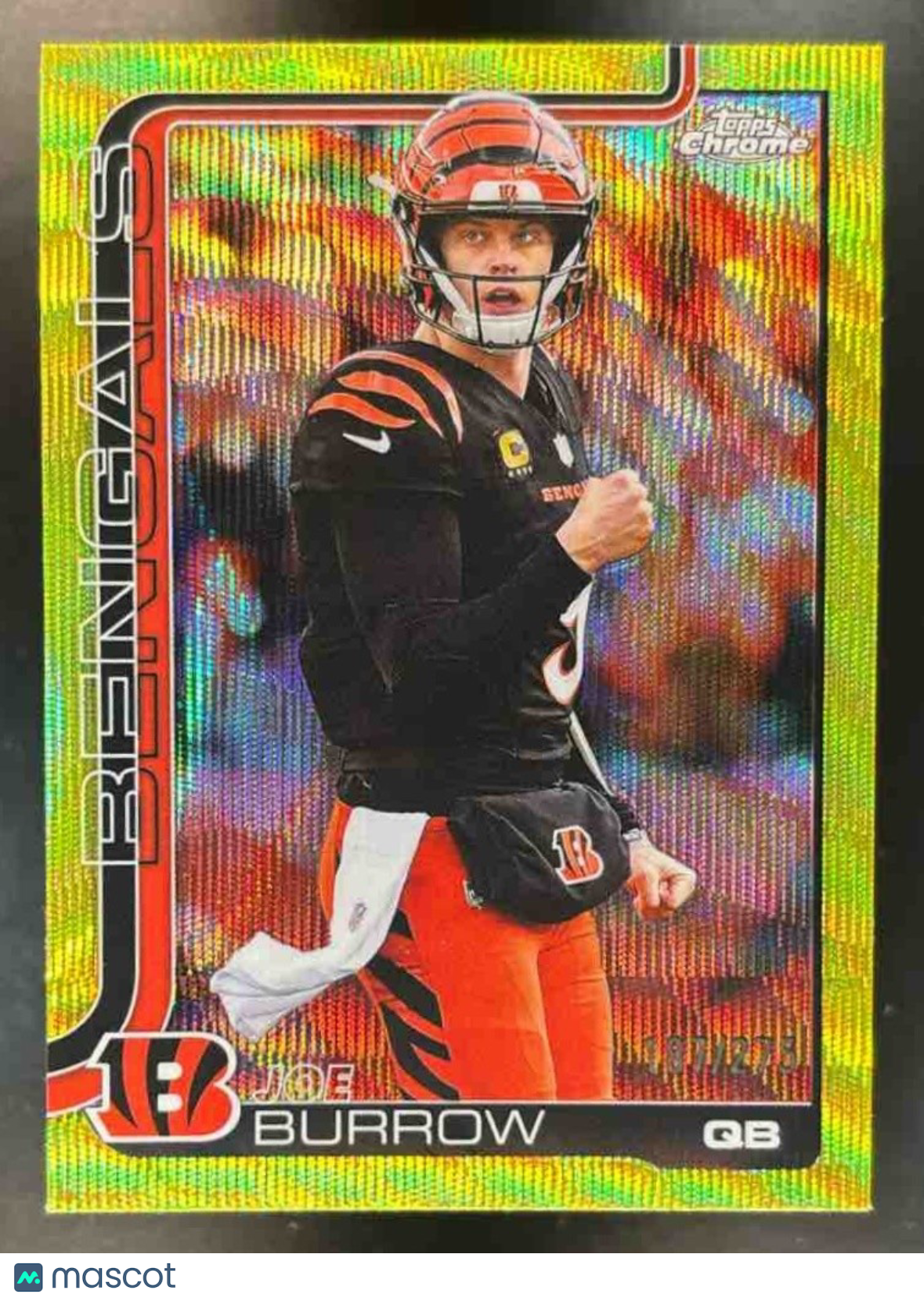 2025 Topps Chrome Joe Burrow #61 Yellow Wave /275 Cincinnati Bengals - Sports Cards