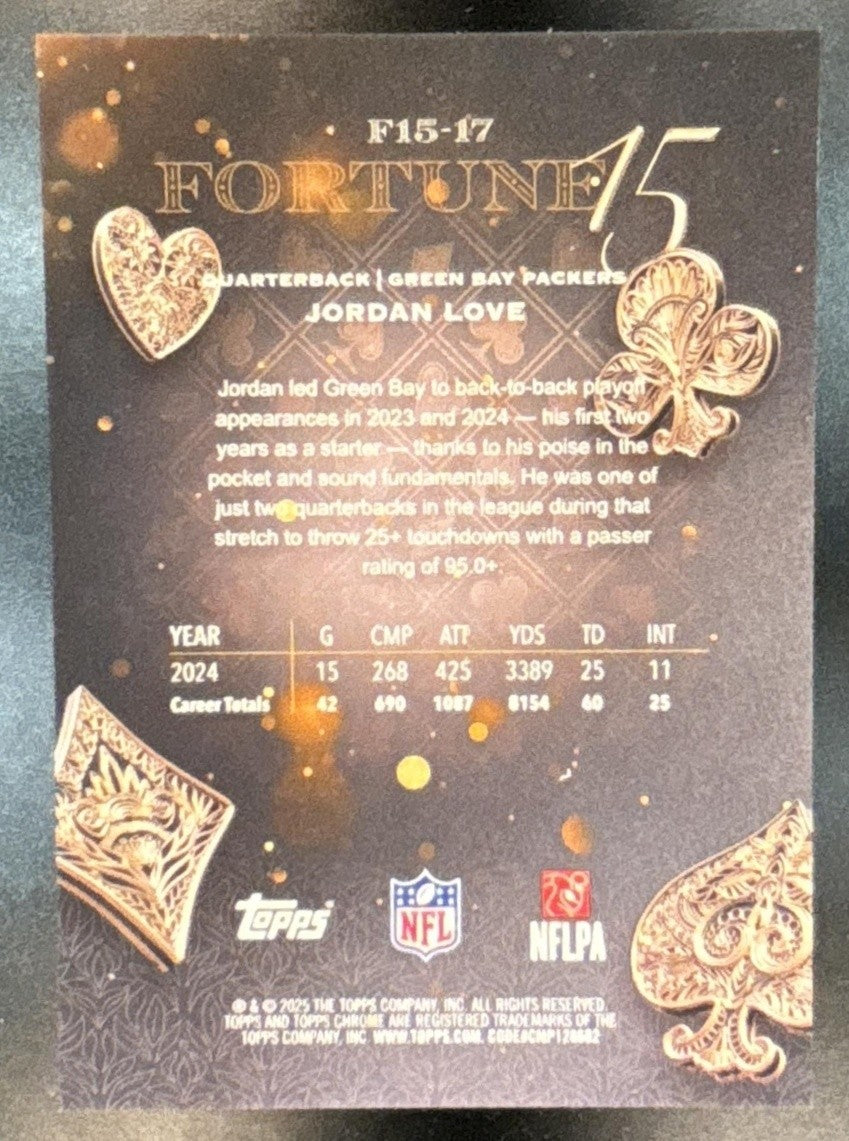 2025 Topps Chrome Jordan Love Fortune 15 Orange /25 #F15-17 Green Bay Packers - Sports Cards