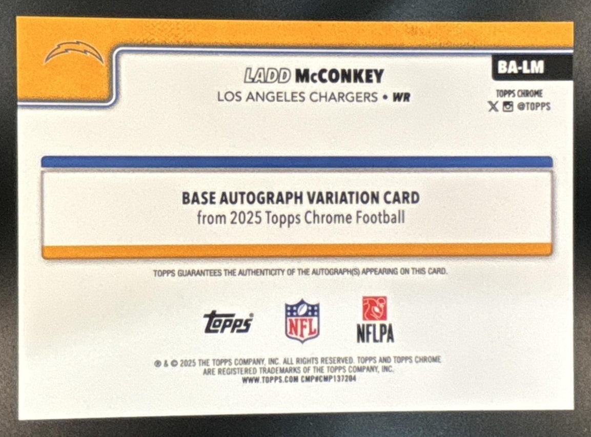 2025 Topps Chrome Ladd McConkey Auto True Blue Refractor 120/150 #BA-LM Chargers - Sports Cards