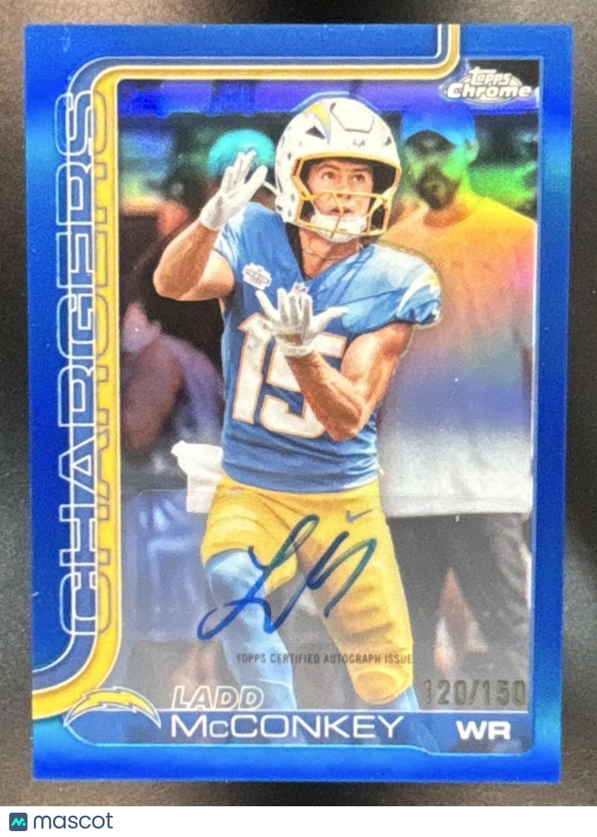 2025 Topps Chrome Ladd McConkey Auto True Blue Refractor 120/150 #BA-LM Chargers - Sports Cards