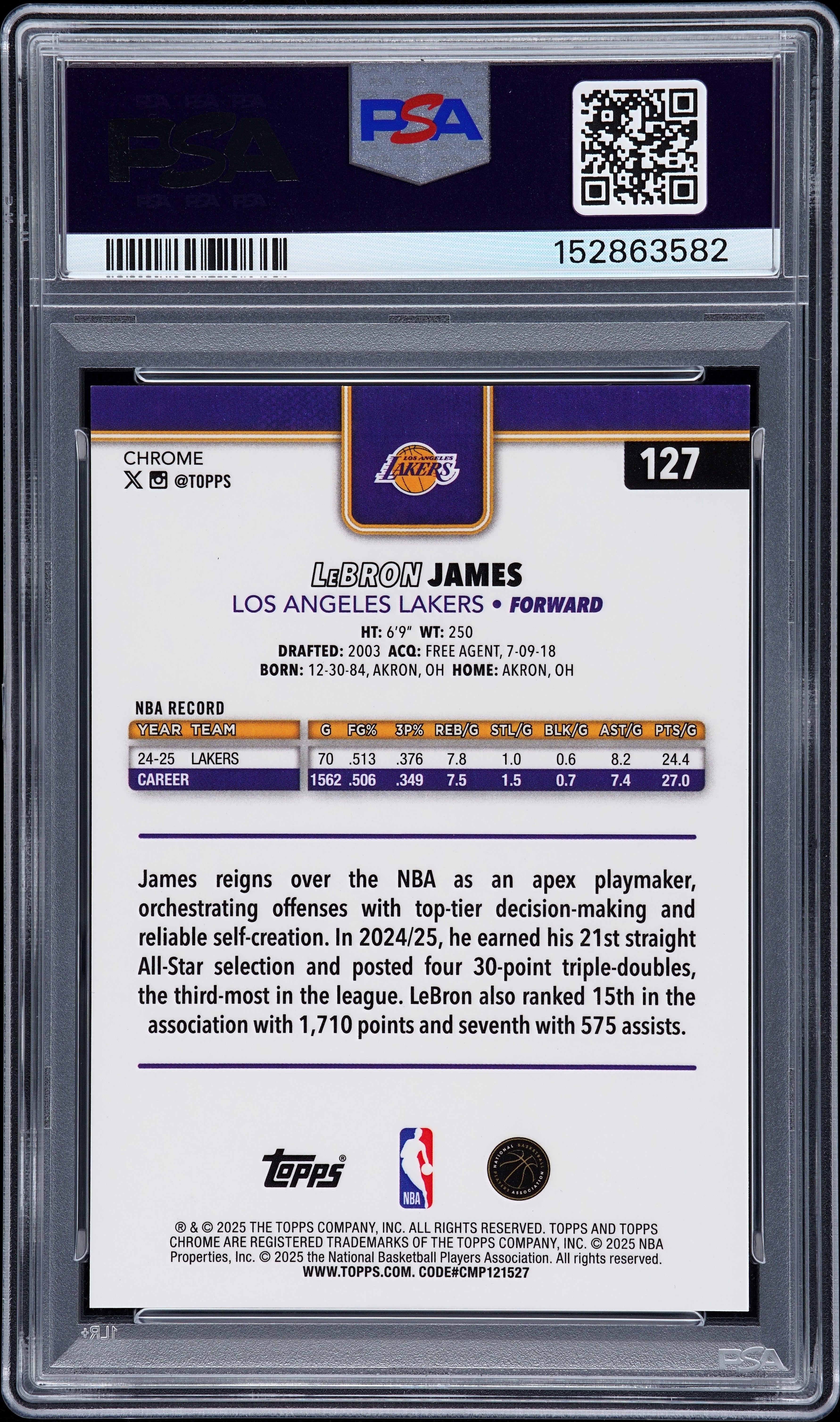 2025 Topps Chrome LeBron James Gold Refractor 11/50 #127 PSA 8.5 Lakers - Graded Sports Cards