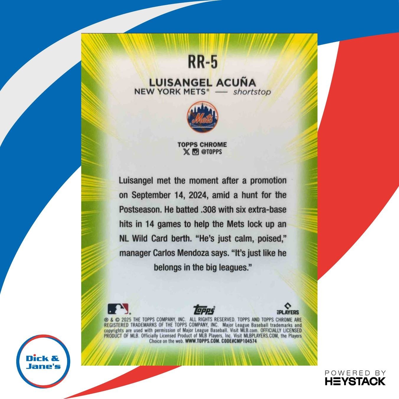 2025 Topps Chrome Luisangel Acuna Radiating Rookies #RR-5 RC New York Mets - Sports Cards