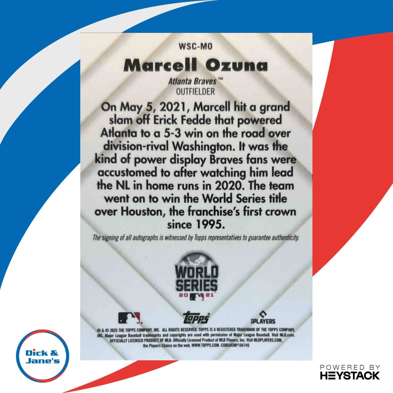 2025 Topps Chrome Marcell Ozuna World Series Champion Auto 42/100 Braves - Sports Cards