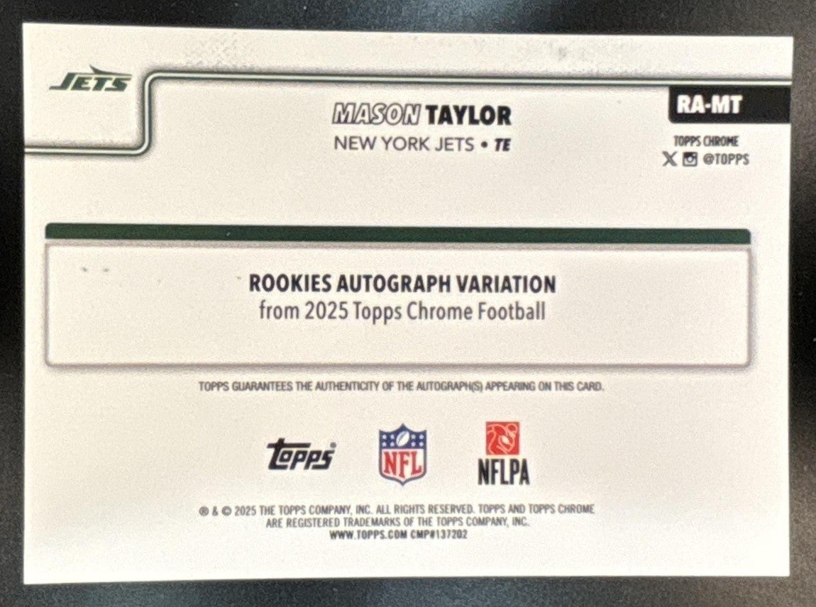 2025 Topps Chrome Mason Taylor Rookie Auto Magenta /399 #RA-MT RC New York Jets - Sports Cards