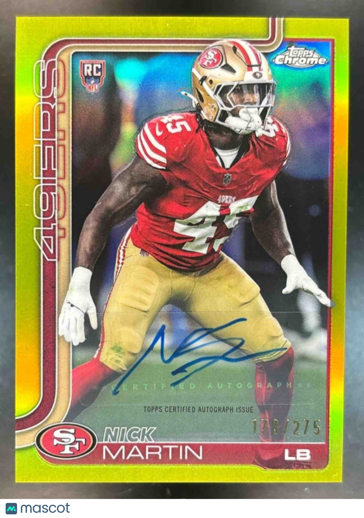 2025 Topps Chrome Nick Martin Auto Yellow /275 #RRA-NMA RC San Francisco 49ers - Sports Cards