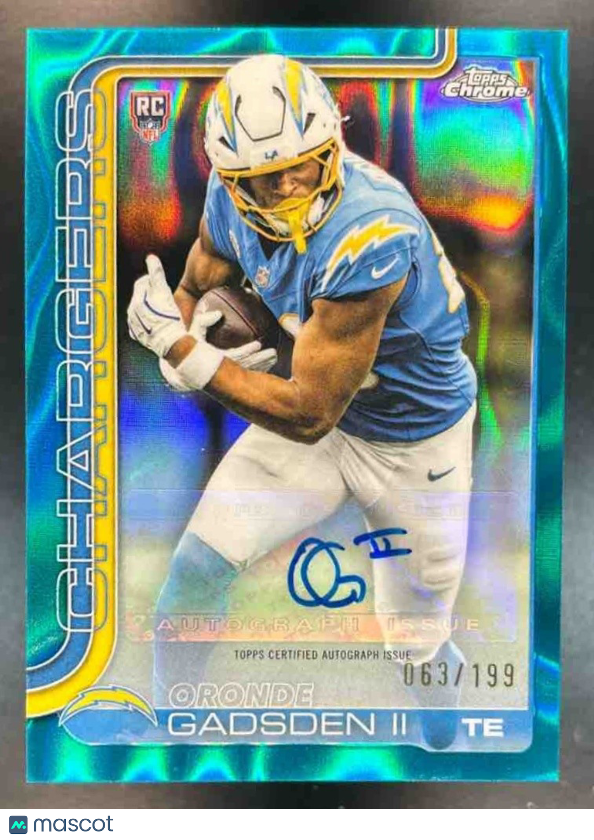 2025 Topps Chrome Oronde Gadsden Retail Rookie Auto Aqua Lava /199 RC Chargers - Sports Cards