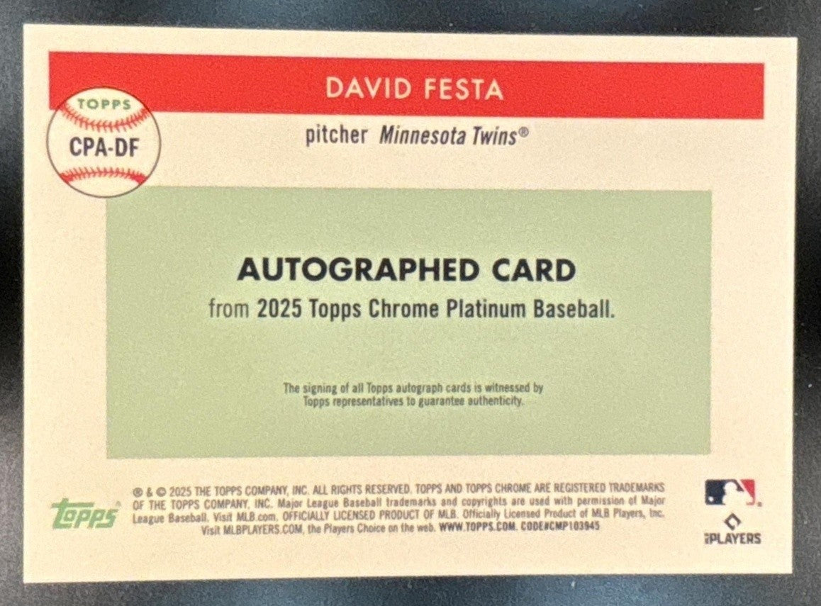 2025 Topps Chrome Platinum Anniversary David Festa Auto Toile Cream/Red /5 RC - Sports Cards