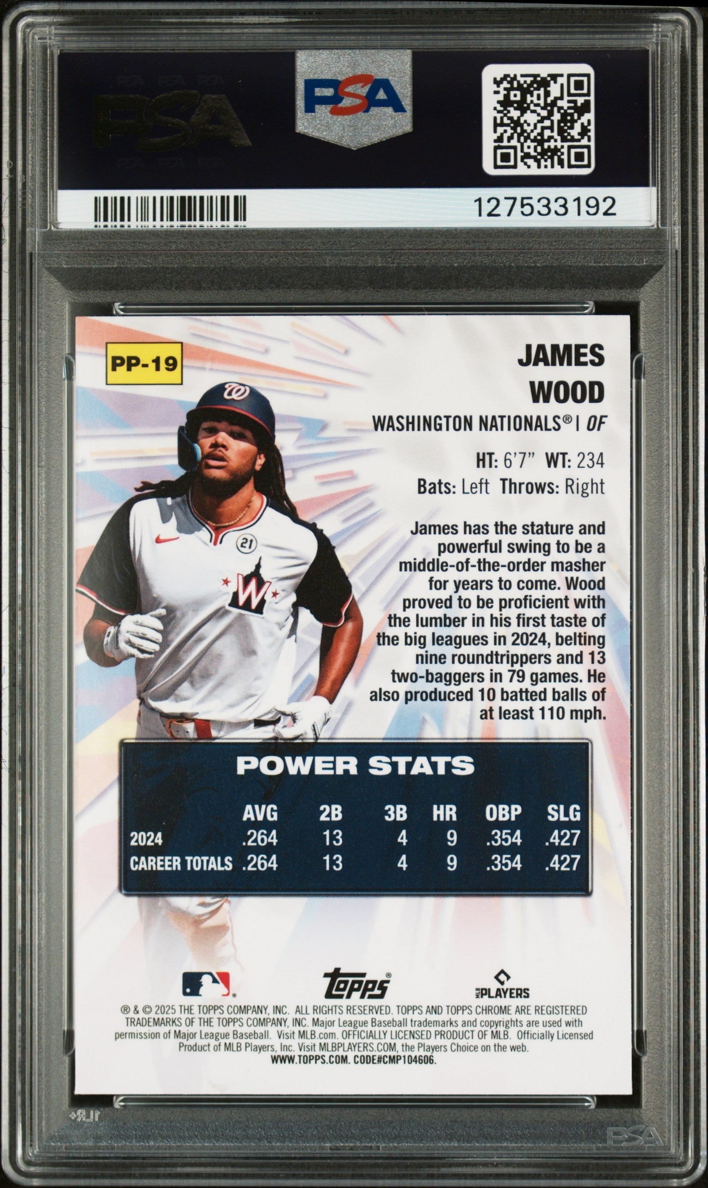 2025 Topps Chrome Power Players James Wood PSA 10 GEM MINT Washington Nationals - Graded Sports Cards