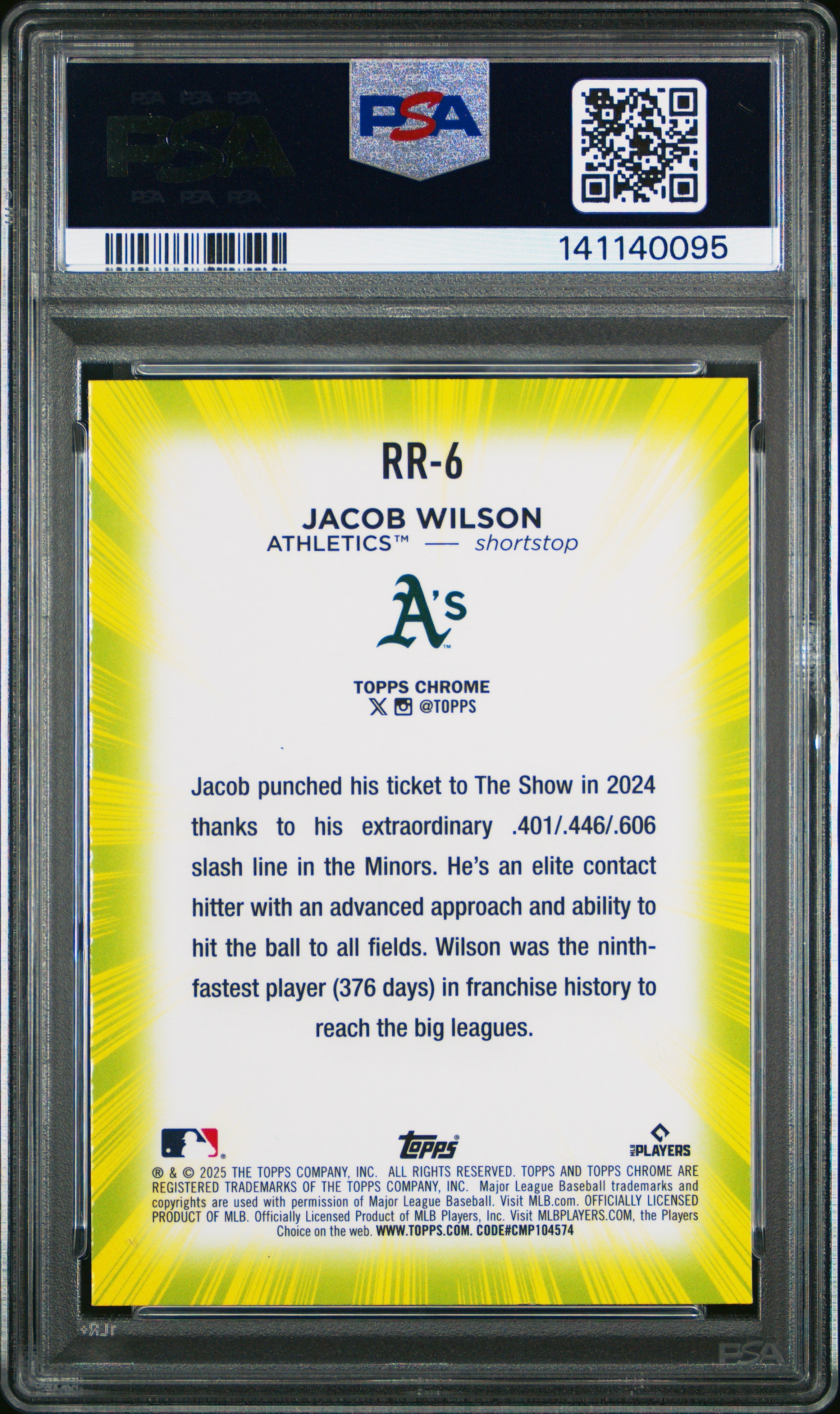 2025 Topps Chrome Radiating Rookies Jacob Wilson Rookie PSA 9 MINT Athletics - Graded Sports Cards