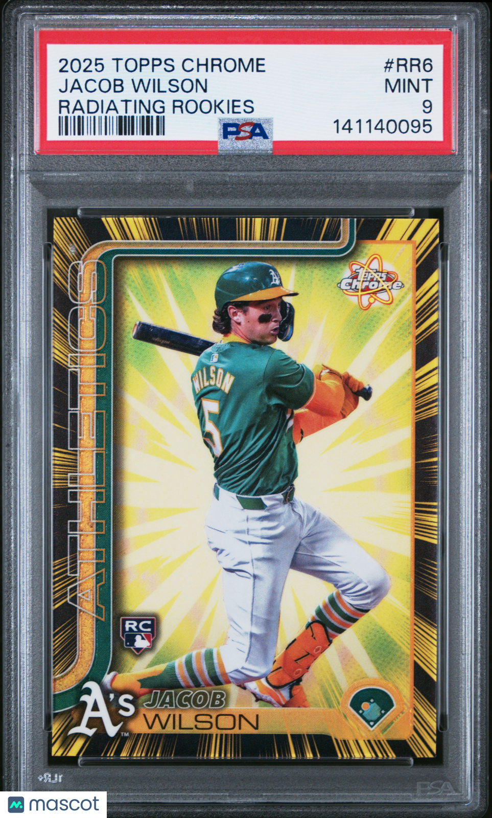 2025 Topps Chrome Radiating Rookies Jacob Wilson Rookie PSA 9 MINT Athletics - Graded Sports Cards