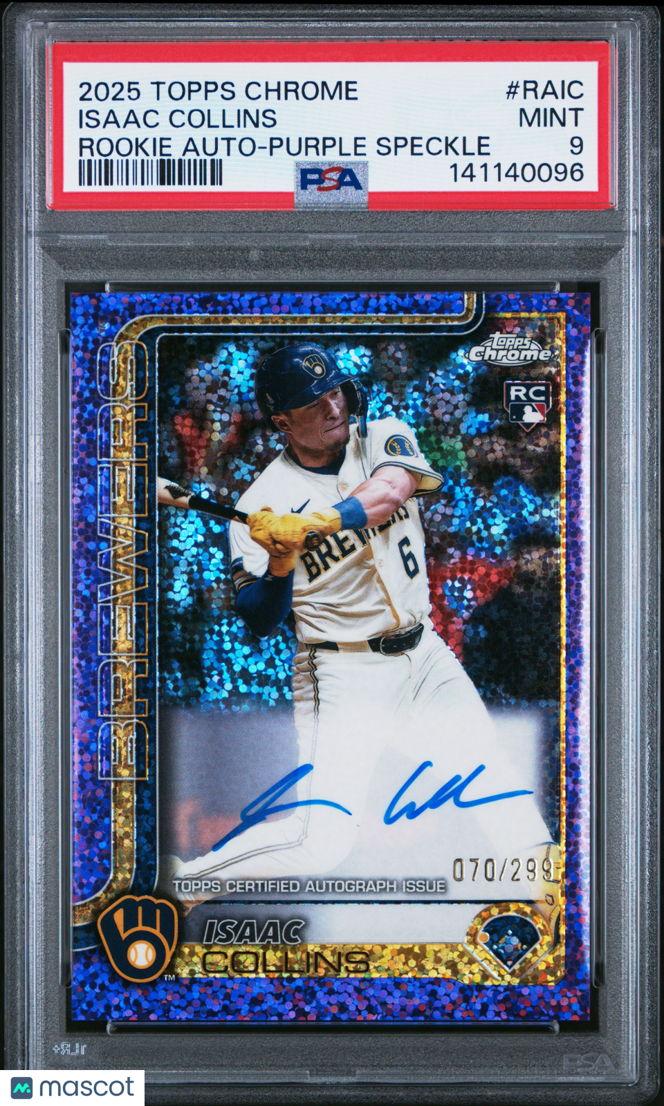 2025 Topps Chrome Rookie Autographs Isaac Collins Purple Speckle /299 PSA 9 - Graded Sports Cards