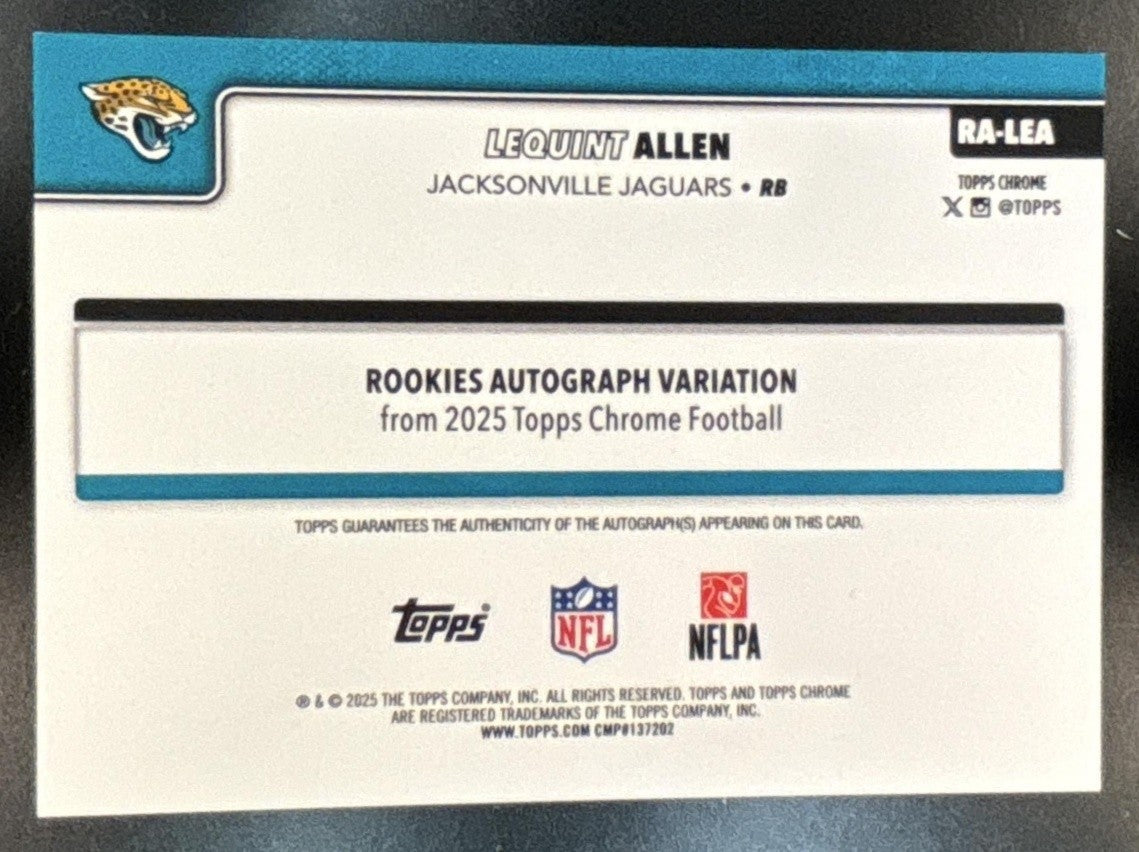 2025 Topps Chrome Sapphire LeQuint Allen Auto Black /10 RC Jacksonville Jaguars - Sports Cards