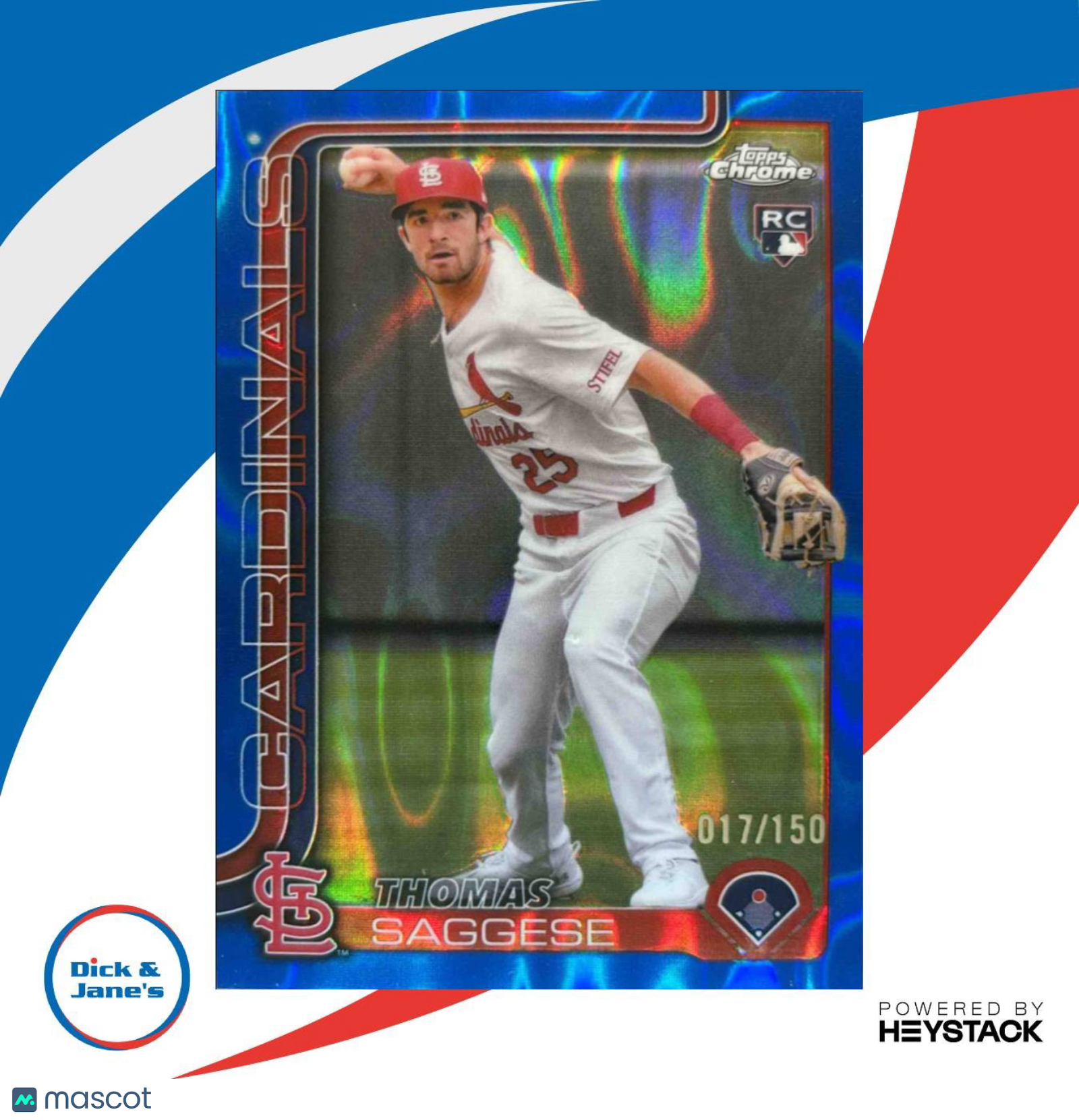 2025 Topps Chrome Thomas Saggese Blue Lava Refractor 17/150 #87 RC Cardinals - Sports Cards