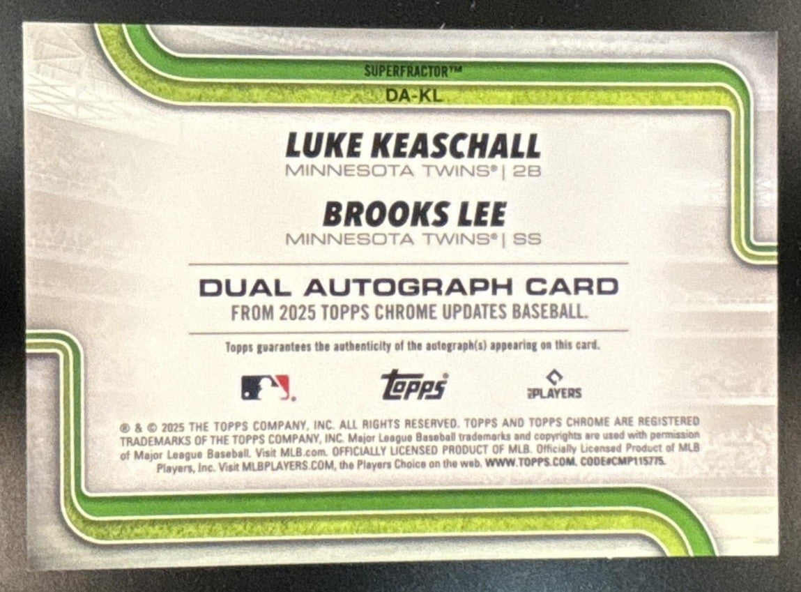 2025 Topps Chrome Update Brooks Lee Luke Keaschall Dual Auto SuperFractor 1/1 - Sports Cards