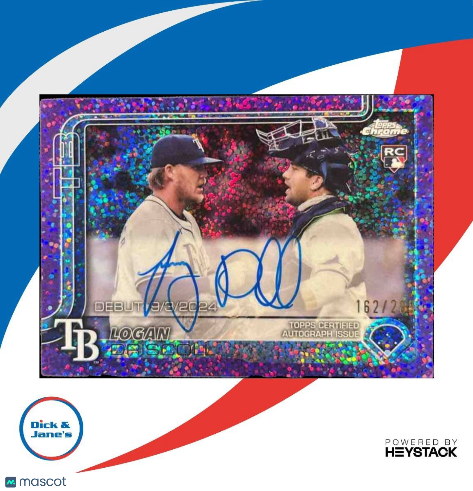 2025 Topps Chrome Update Logan Driscoll Debut Auto Purple Speckle /299 RC Rays - Sports Cards