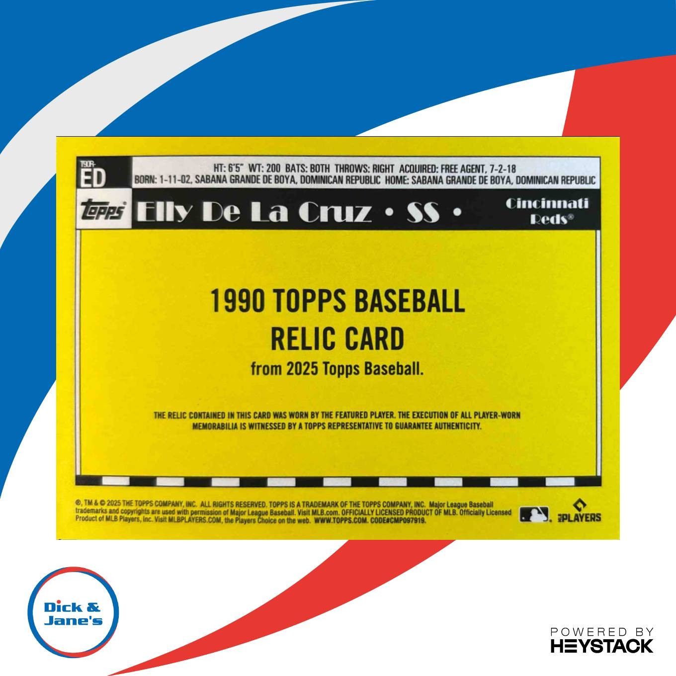 2025 Topps Elly De La Cruz 1990 Baseball Relics S1 #T90R-ED MEM Cincinnati Reds - Sports Cards