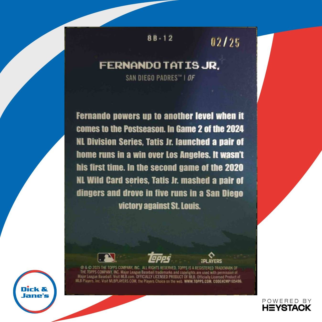 2025 Topps Fernando Tatis Jr. 8 Bit Ballers Orange 2/25 #8B-12 San Diego Padres - Sports Cards