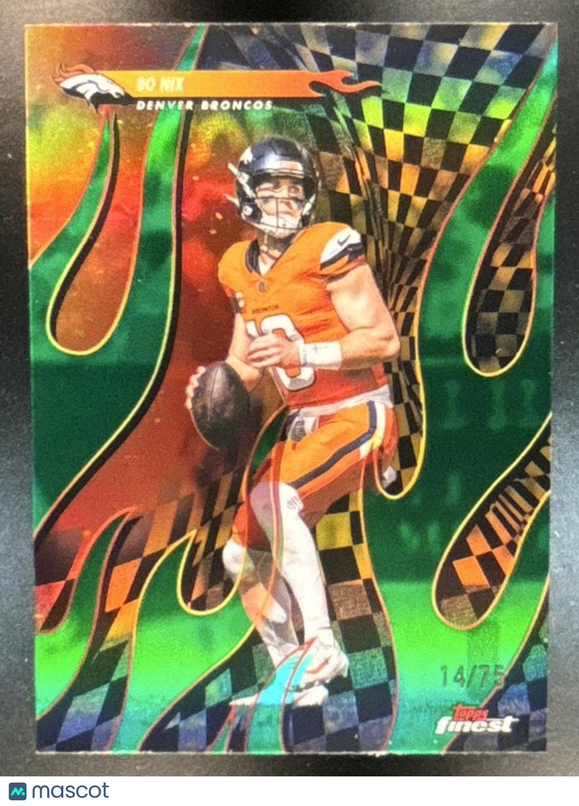 2025 Topps Finest Bo Nix Torchers Green Refractor /75 #T-15 Denver Broncos - Sports Cards