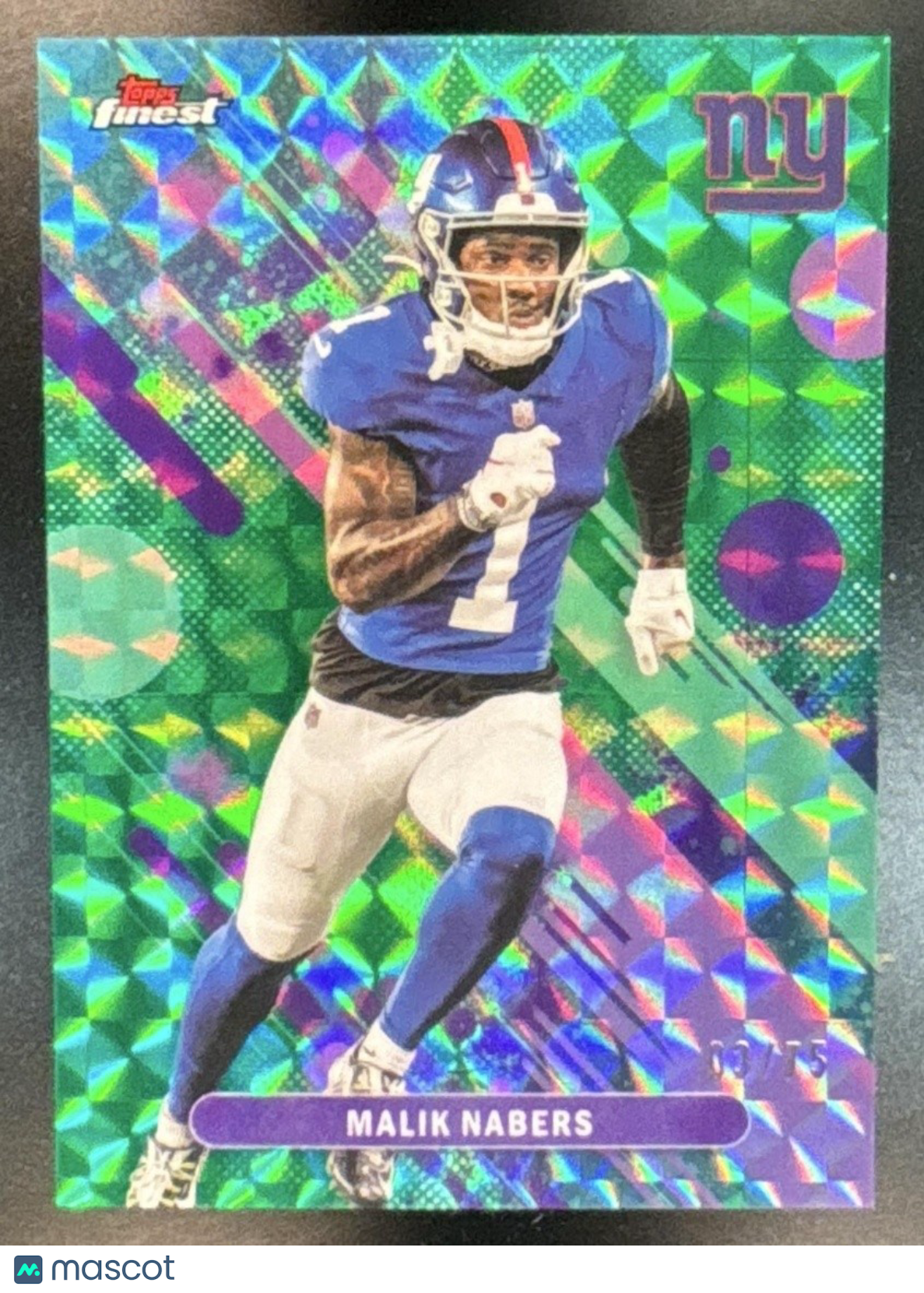 2025 Topps Finest Malik Nabers Green Geometric Refractor /75 #91 New York Giants - Sports Cards