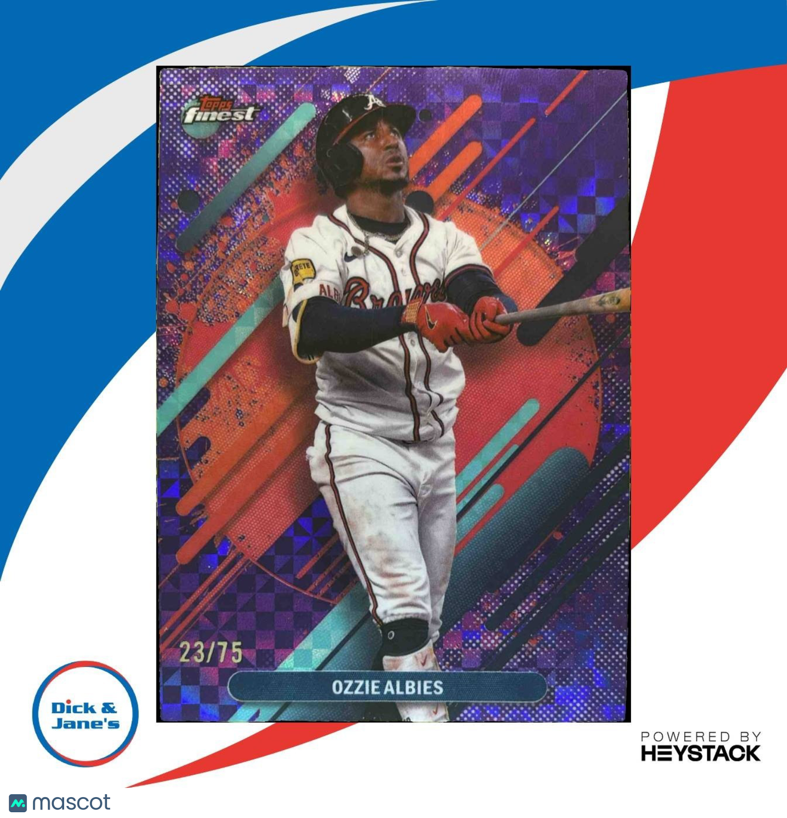 2025 Topps Finest Ozzie Albies Rare Purple X-Fractor 23/75 #222 Atlanta Braves - Sports Cards