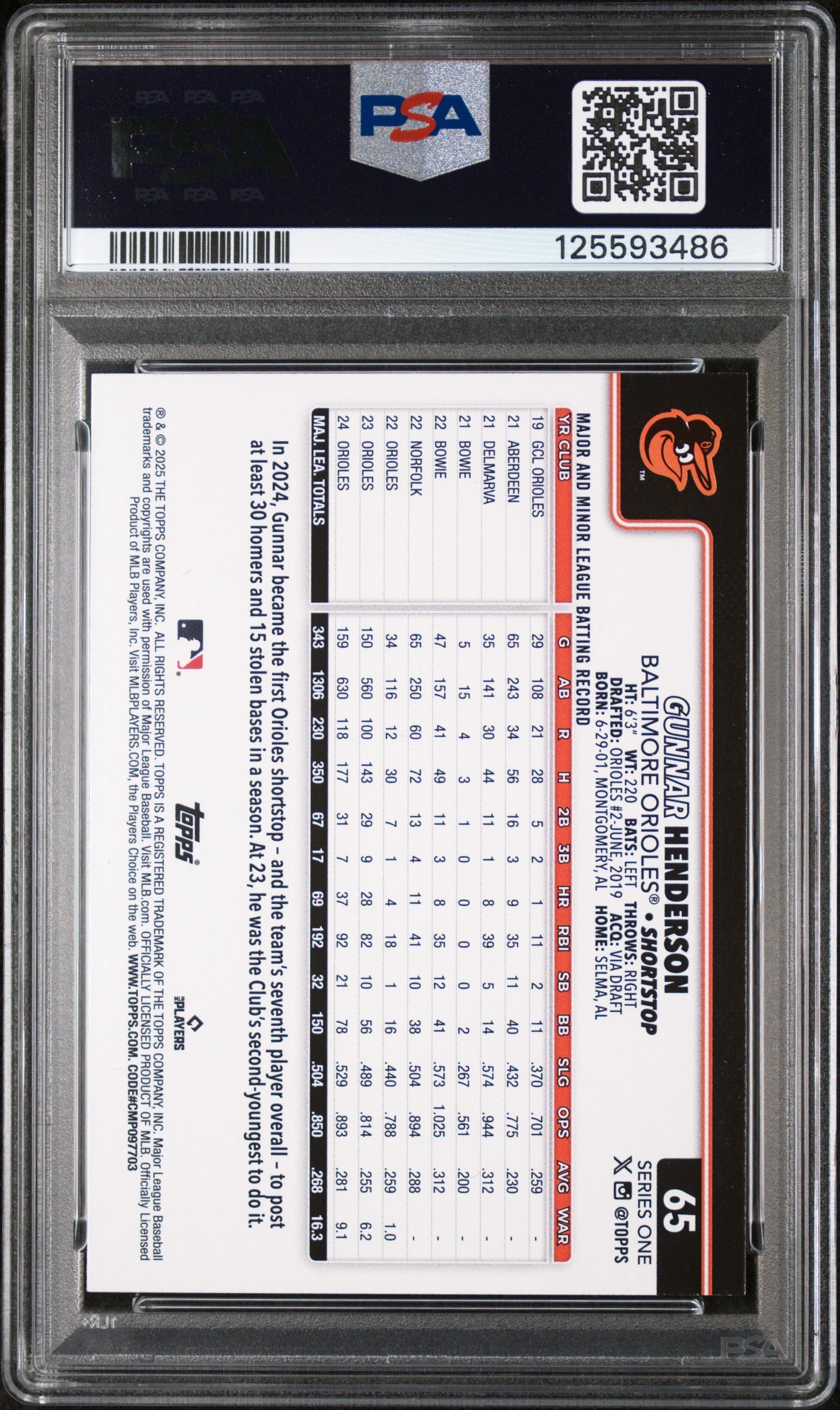 2025 Topps Gunnar Henderson True Photo #65 PSA 9 - Graded Sports Cards