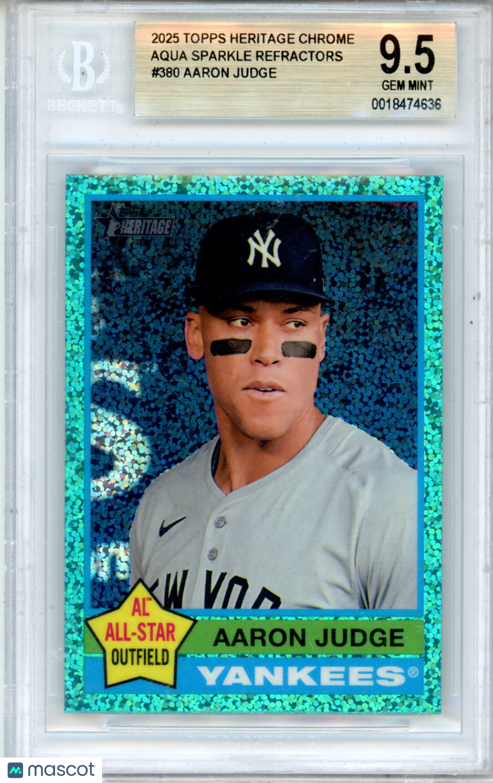2025 Topps Heritage Chrome Aqua Sparkle Refractors Aaron Judge BGS 9.5 GEM MINT - Graded Sports Cards