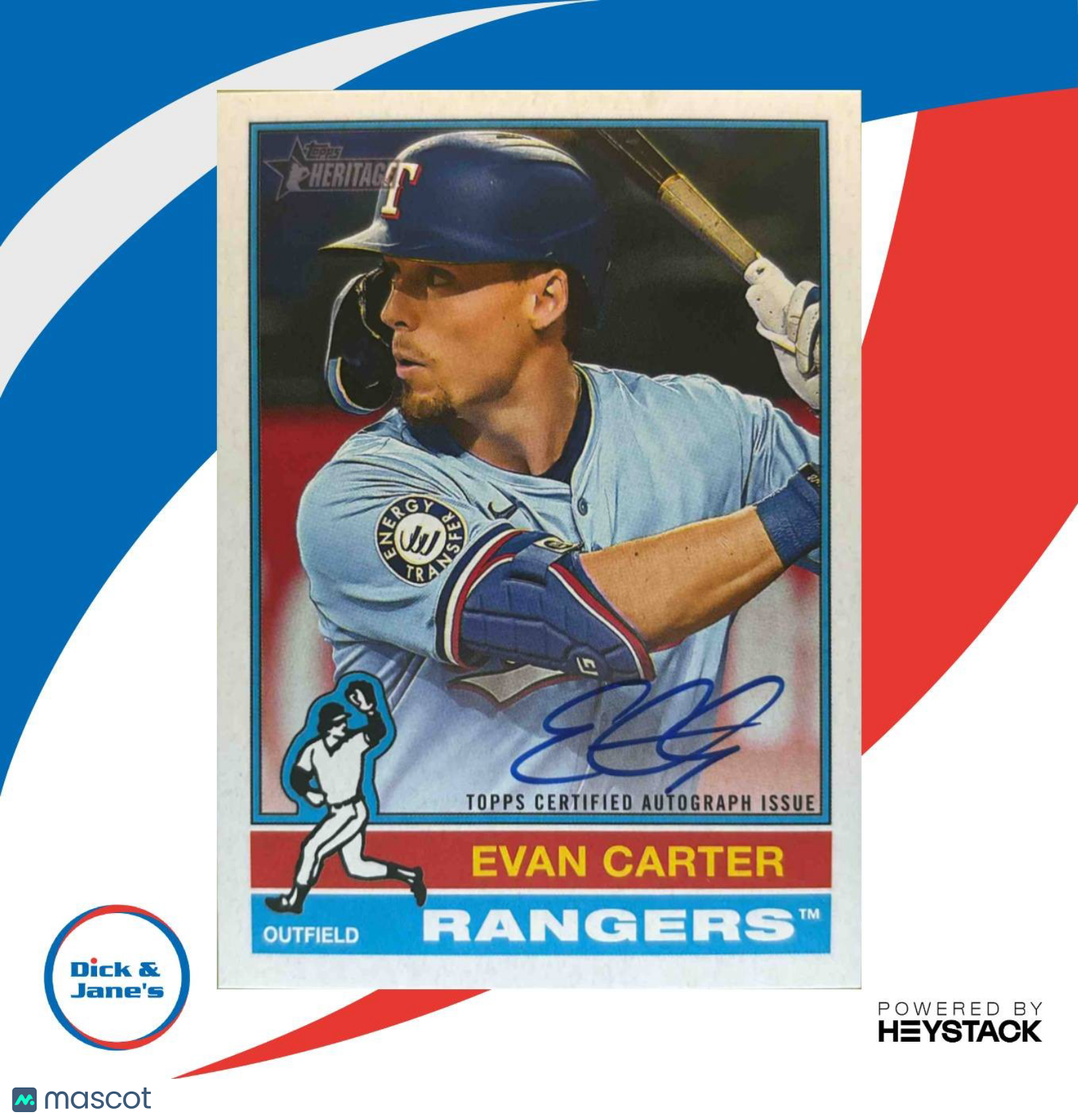 2025 Topps Heritage Evan Carter Real One Auto #ROA-EC Texas Rangers - Sports Cards