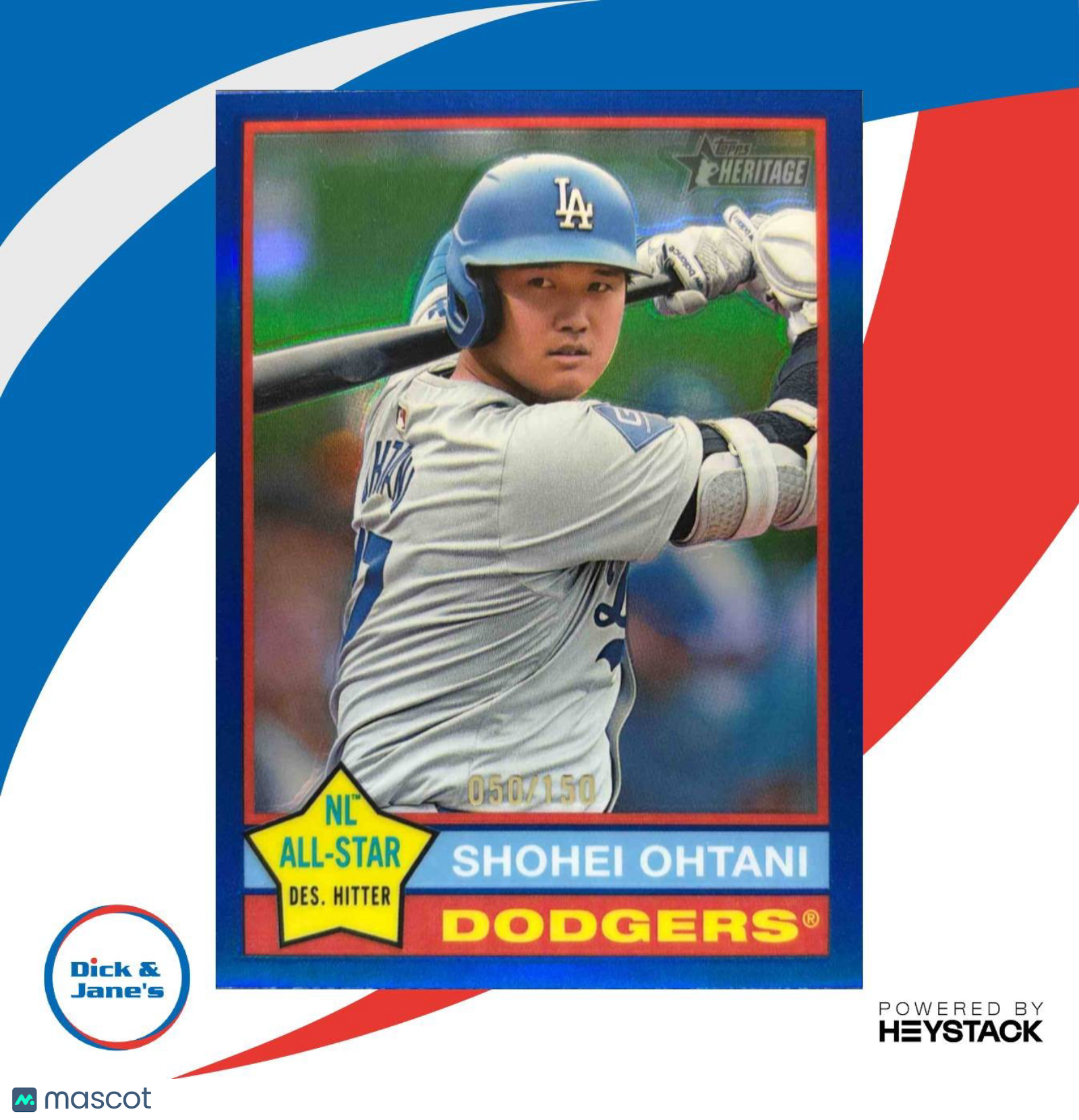 2025 Topps Heritage Shohei Ohtani Chrome Blue Refractor 50/150 #148 LA Dodgers - Sports Cards