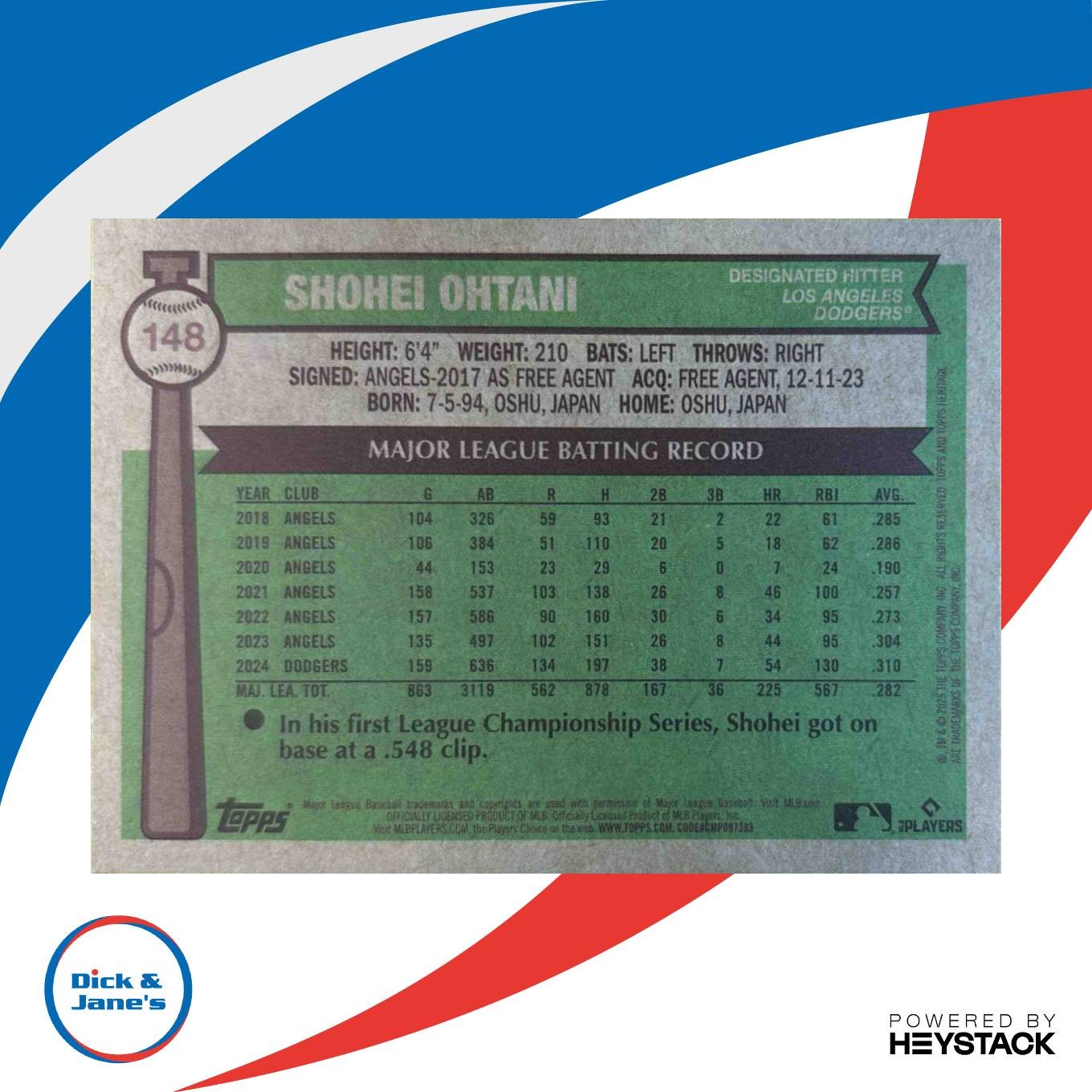 2025 Topps Heritage Shohei Ohtani Chrome Blue Refractor 50/150 #148 LA Dodgers - Sports Cards