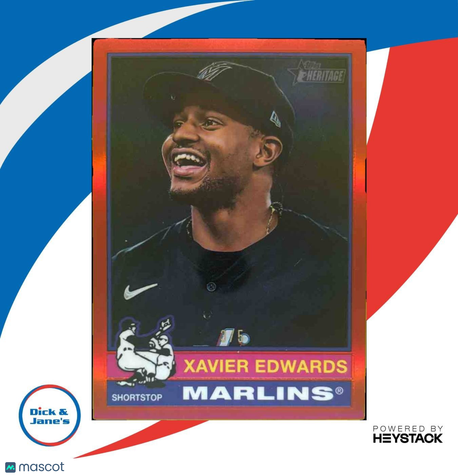 2025 Topps Heritage Xavier Edwards Chrome Burgundy Refractor #368 Miami Marlins - Sports Cards