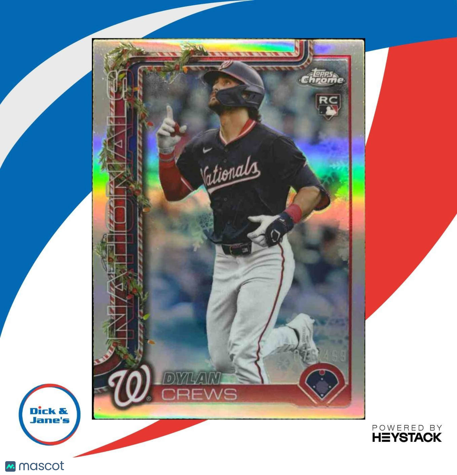 2025 Topps Holiday Dylan Crews Chrome Refractor /499 #HC46 RC Nationals - Sports Cards