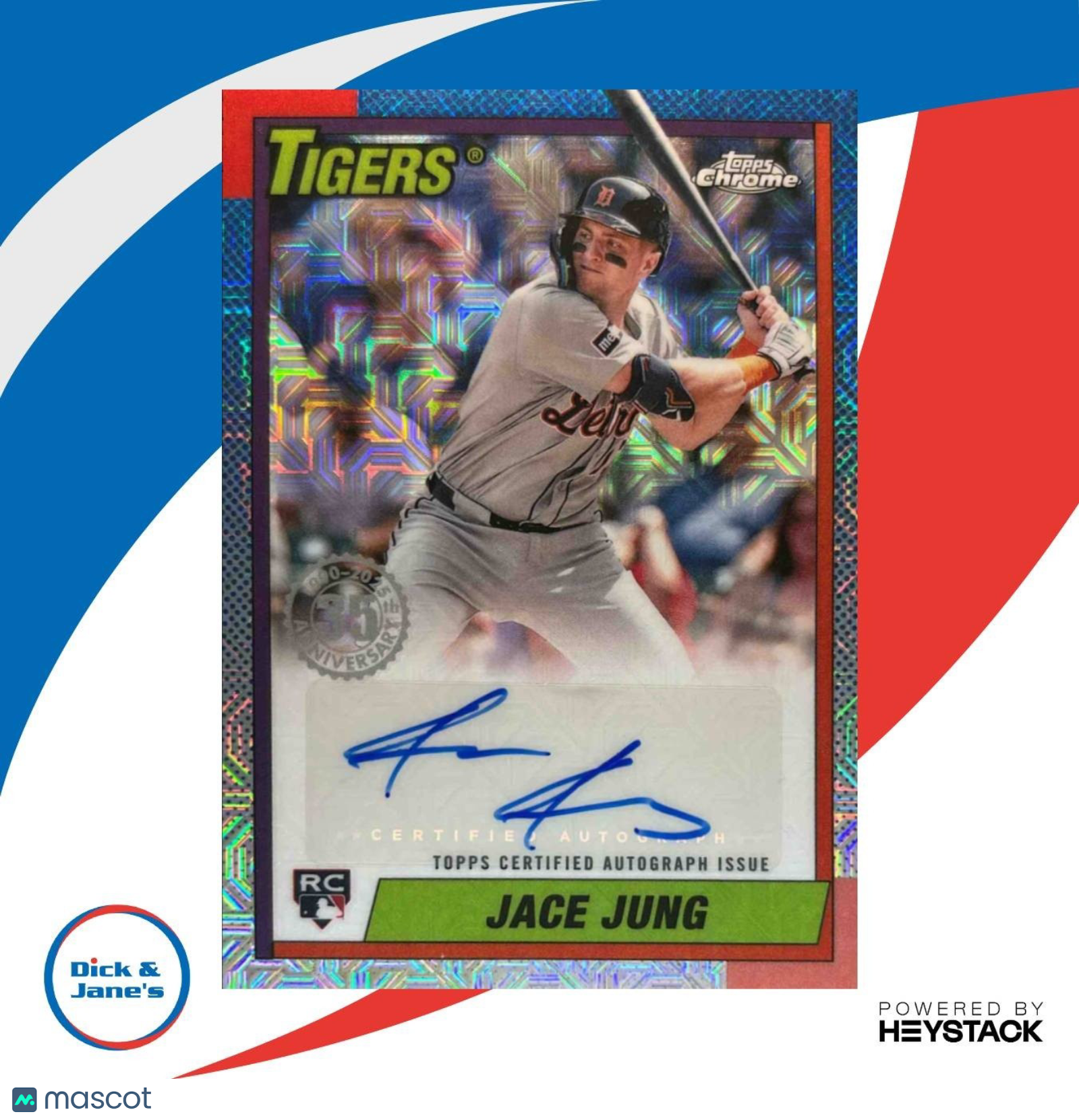 2025 Topps Jace Jung 1990 Baseball Chrome Silver Pack Auto RC Detroit Tigers - Sports Cards