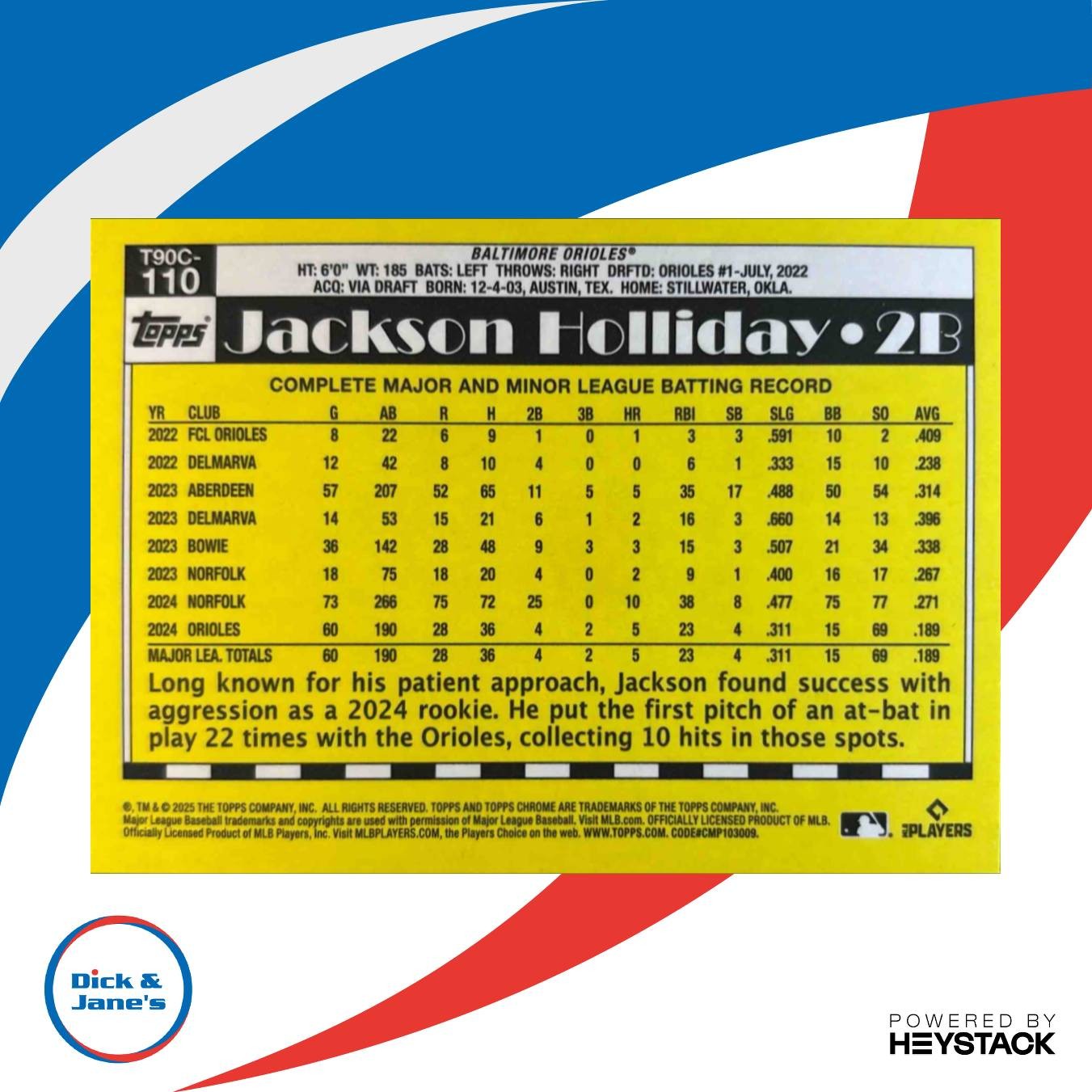 2025 Topps Jackson Holliday 1990 Chrome Silver Pack #T90C-110 Baltimore Orioles - Sports Cards