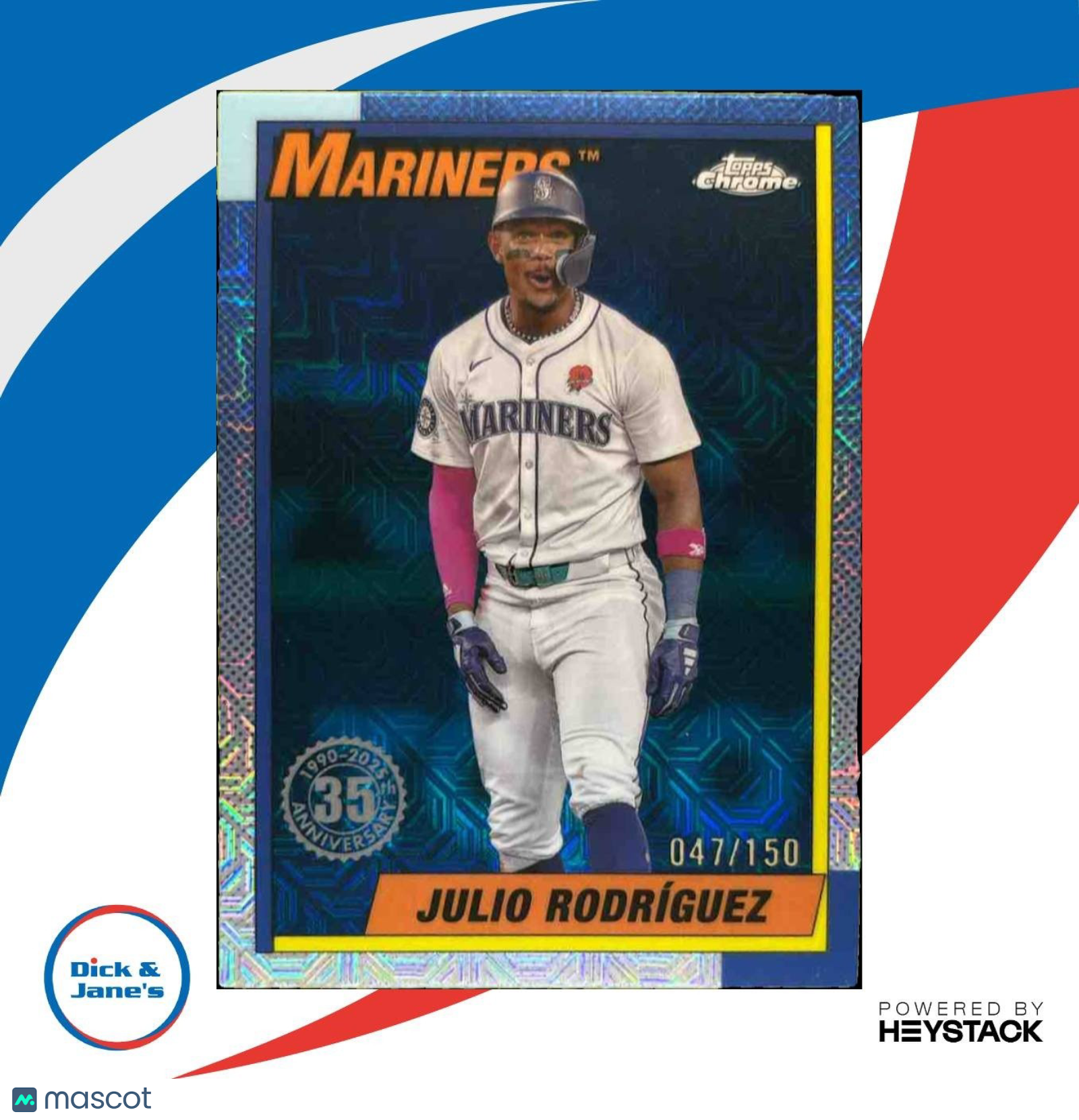 2025 Topps Julio Rodriguez 1990 Baseball Chrome Silver Pack Blue /150 Mariners - Sports Cards