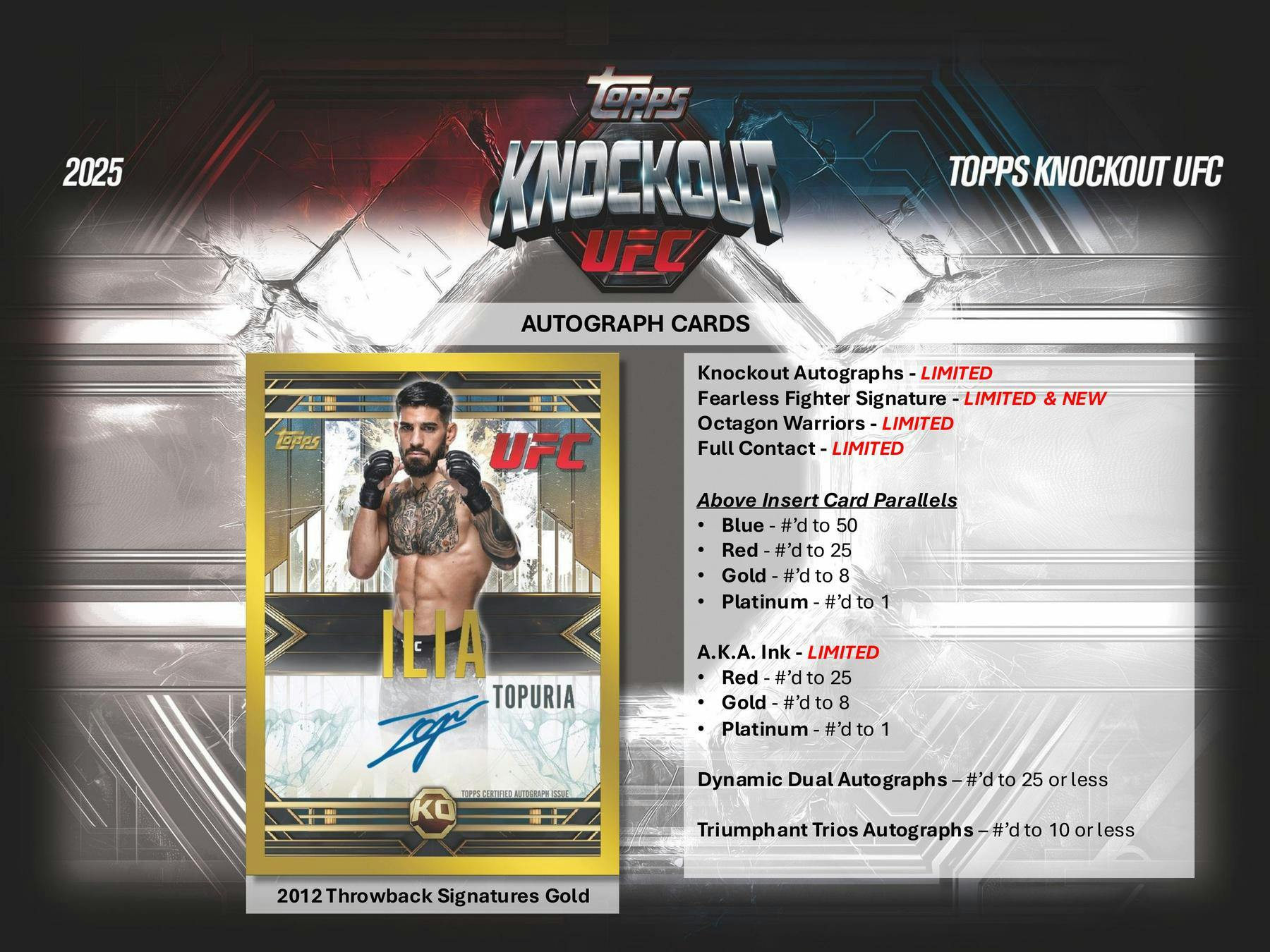 2025 Topps Knockout UFC Hobby Box (3 Auto / 1 Relic) - Trading Cards