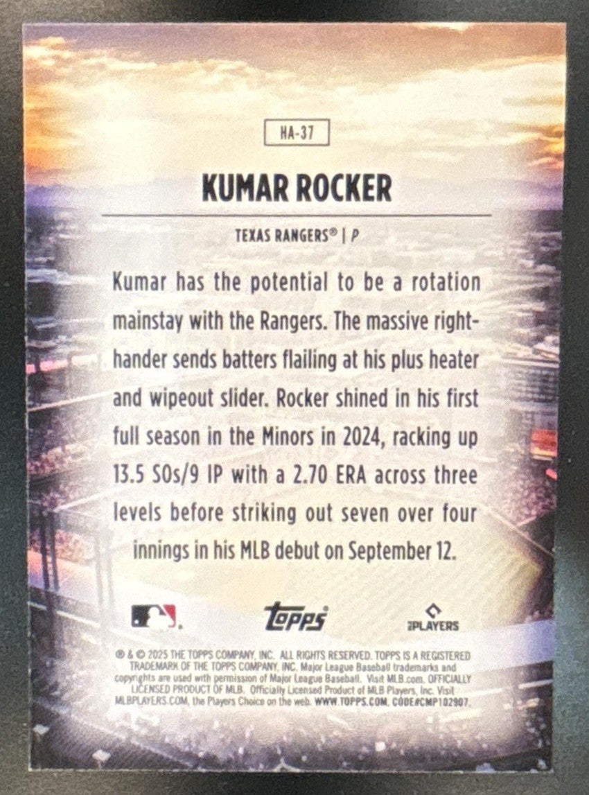 2025 Topps Kumar Rocker Homefield Advantage #HA-37 RC Texas Rangers - Sports Cards