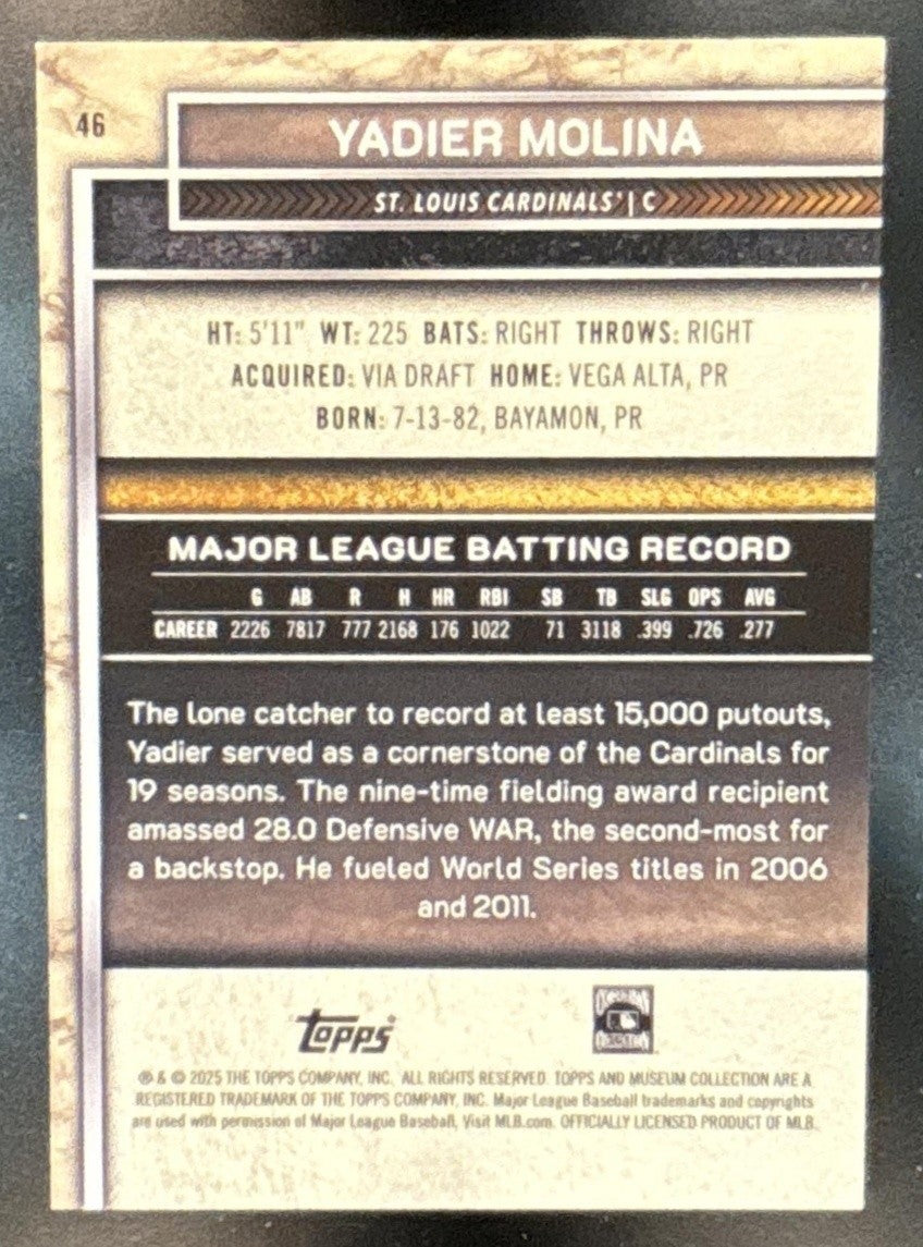 2025 Topps Museum Collection Yadier Molina Ruby /75 #46 St. Louis Cardinals - Sports Cards