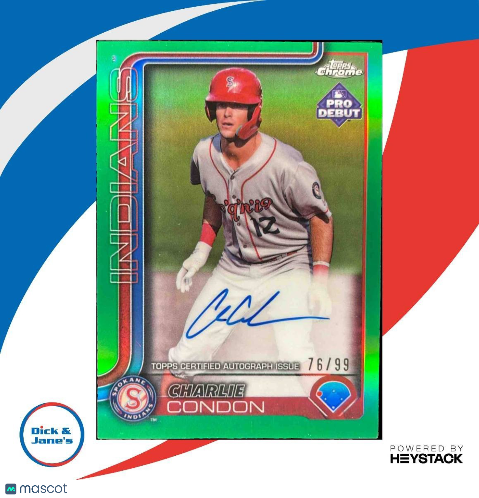 2025 Topps Pro Debut Charlie Condon Chrome Green Refractor /99 #PDC-64 Indians - Sports Cards