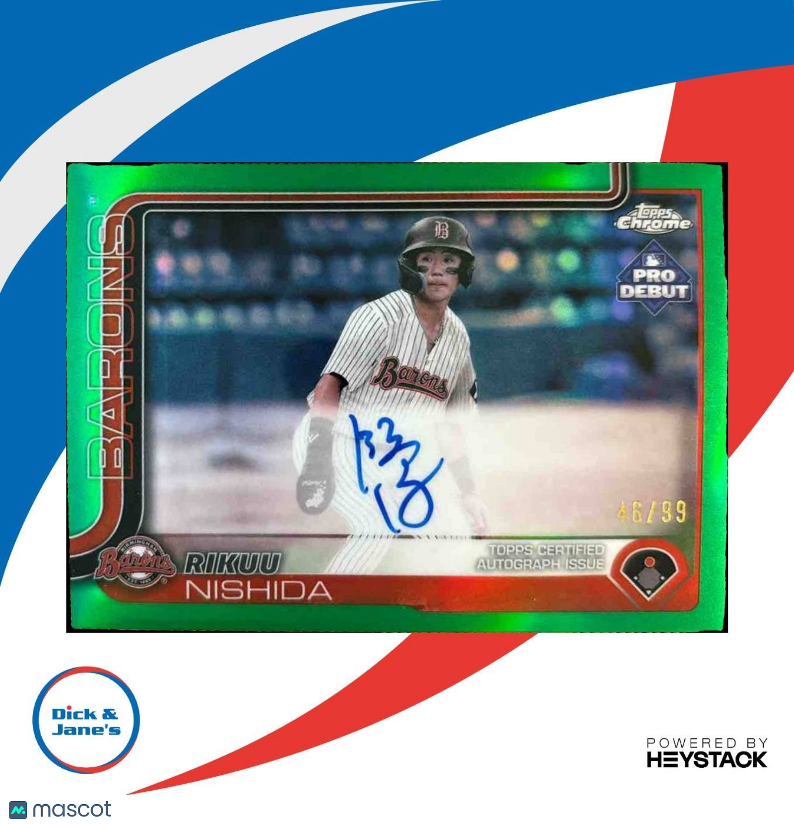 2025 Topps Pro Debut Rikuu Nishida Chrome Auto Green /99 Birmingham Barons - Sports Cards