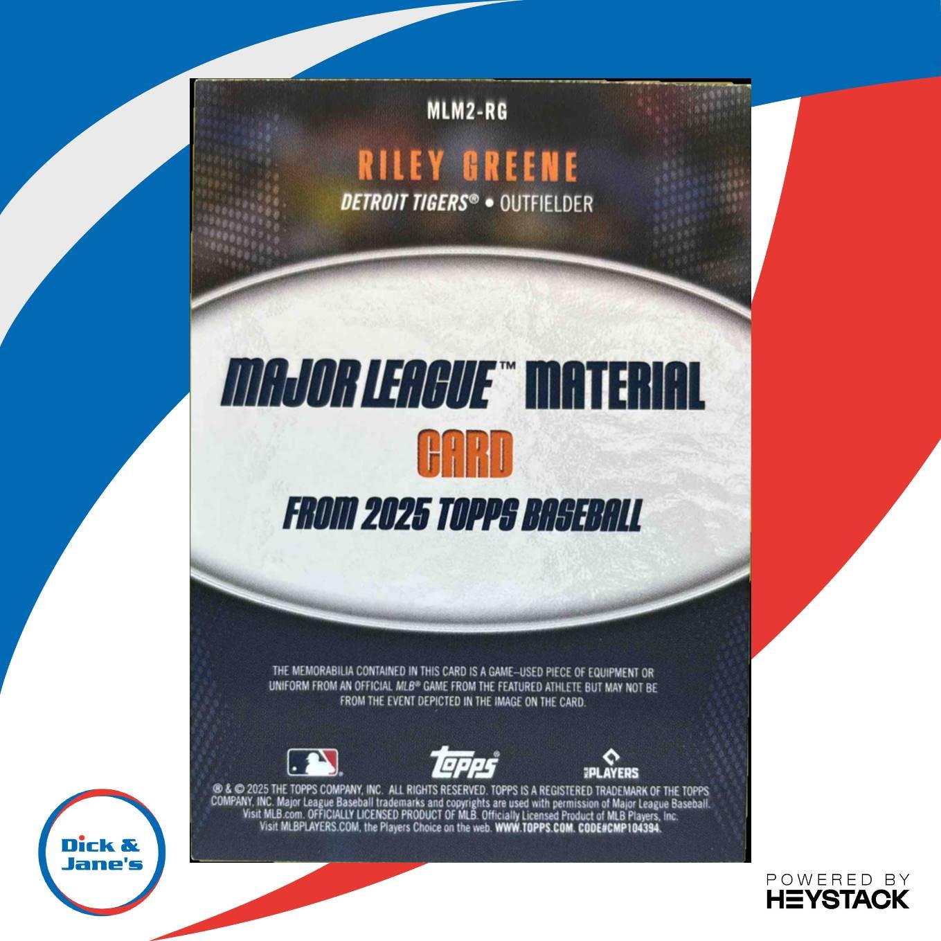 2025 Topps Riley Greene Major League Material Relics S2 #MLM2-RG Detroit Tigers - Sports Cards