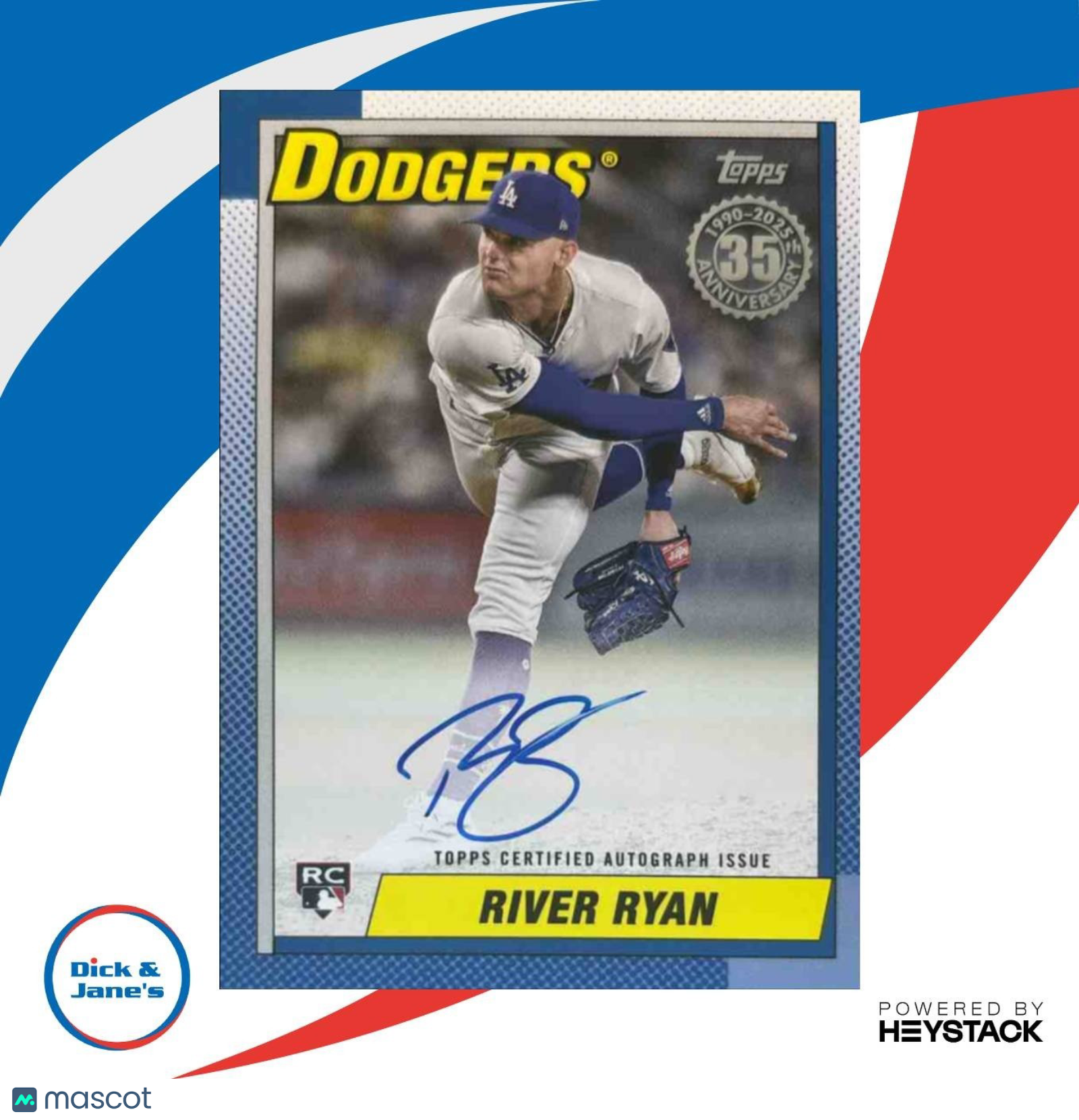 2025 Topps River Ryan 1990 Baseball Auto (Series 1) RC Los Angeles Dodgers - Sports Cards