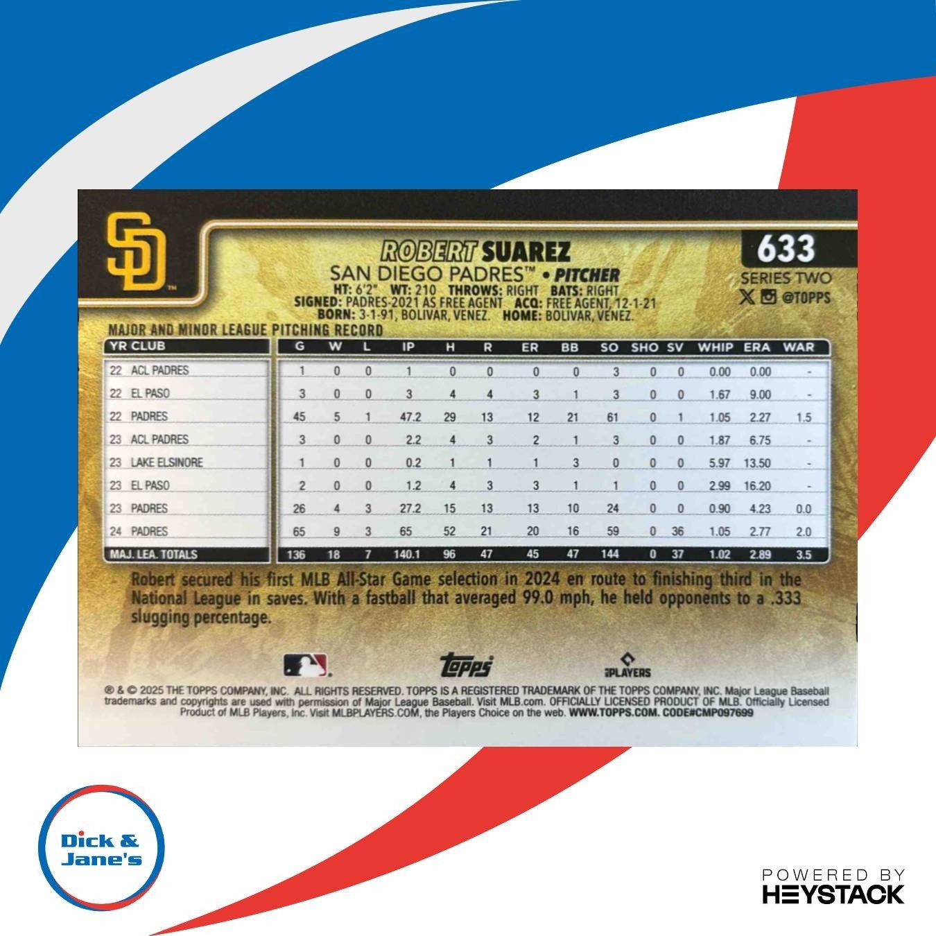 2025 Topps Robert Suarez Golden Mirror Variation SSP #633 San Diego Padres - Sports Cards