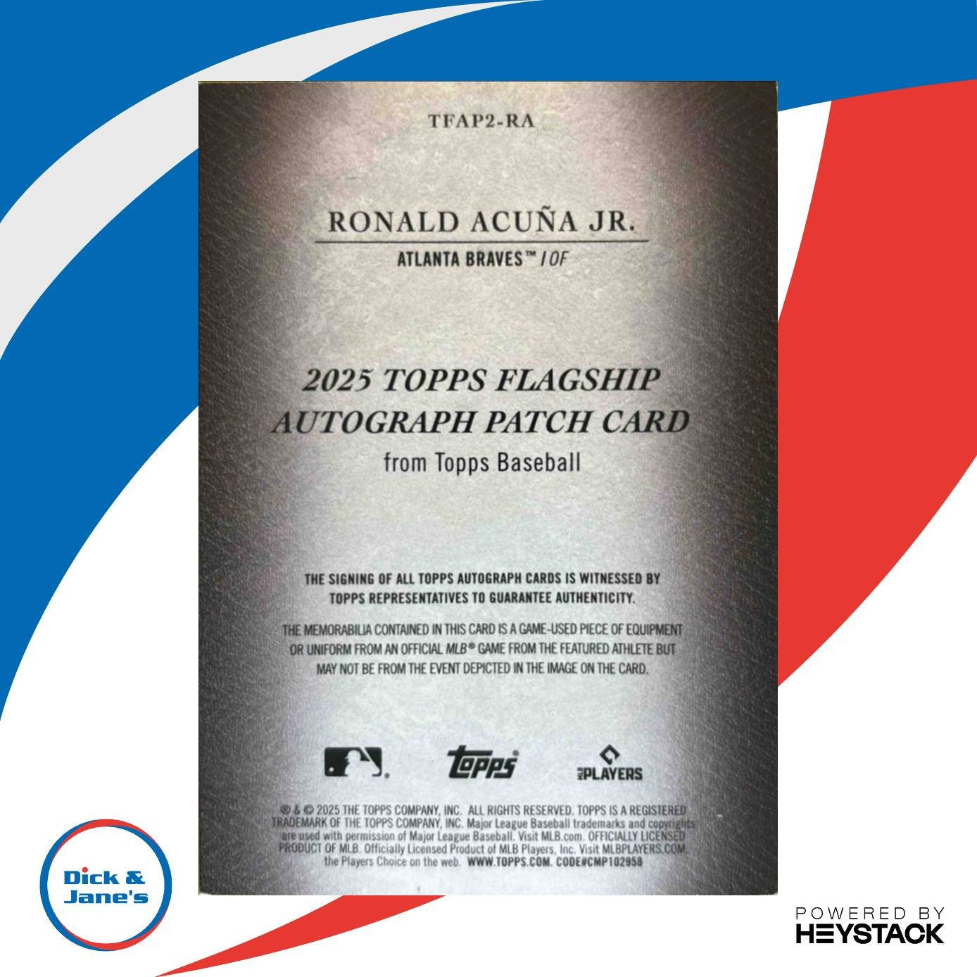 2025 Topps Ronald Acuna Jr. Auto Patch 23/30 #TFAP2-RA Atlanta Braves - Sports Cards