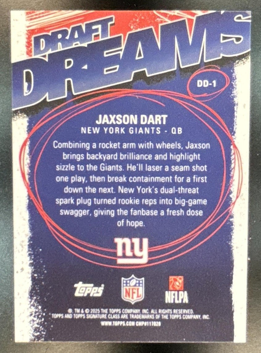 2025 Topps Signature Class Jaxson Dart Draft Dreams #DD-1 RC SSP New York Giants - Sports Cards
